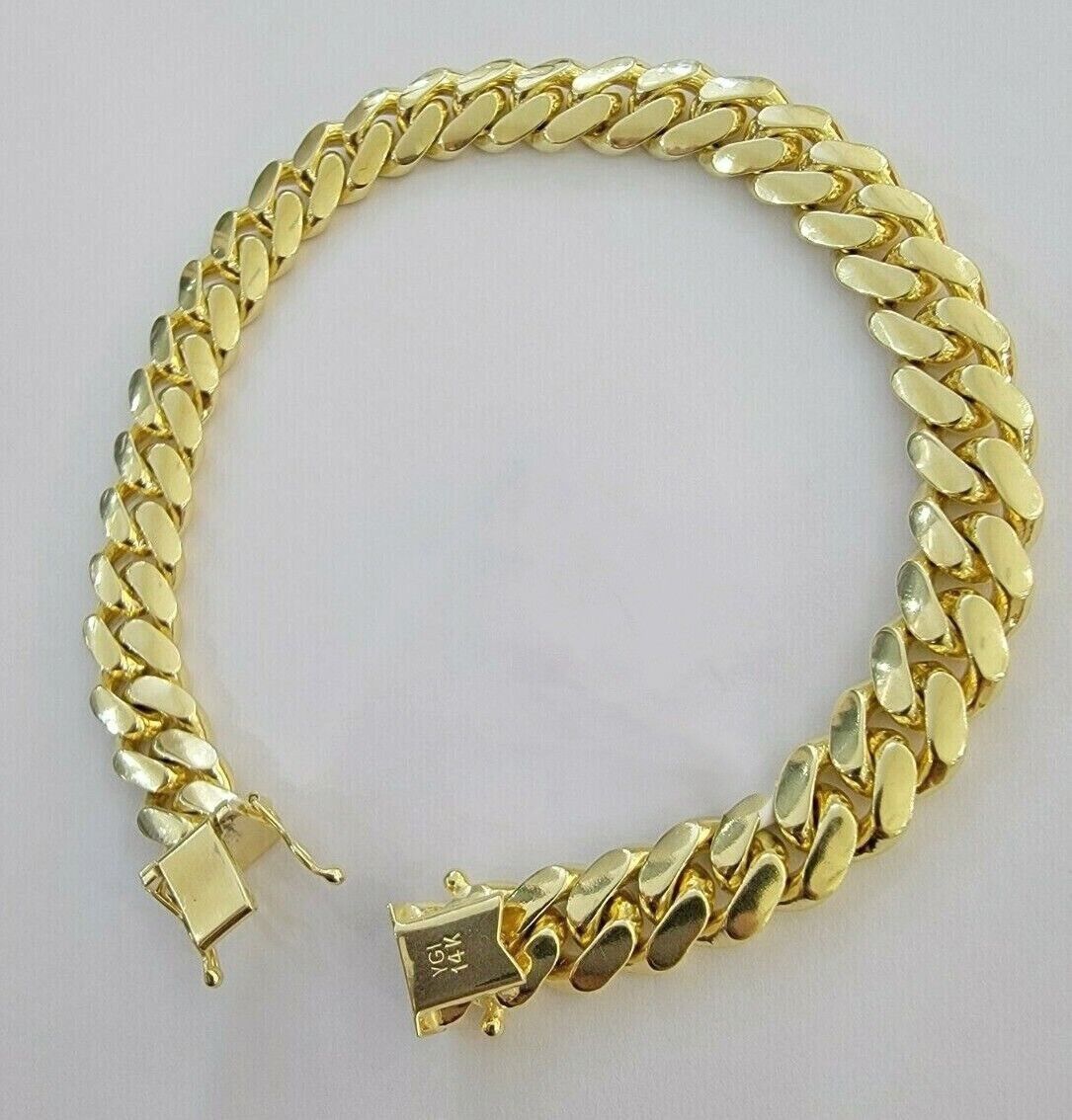 REAL 14k Gold Bracelet Miami Cuban Link SOLID 14kt Yellow Gold 8.5mm 8" Men's - GoldenlinQ