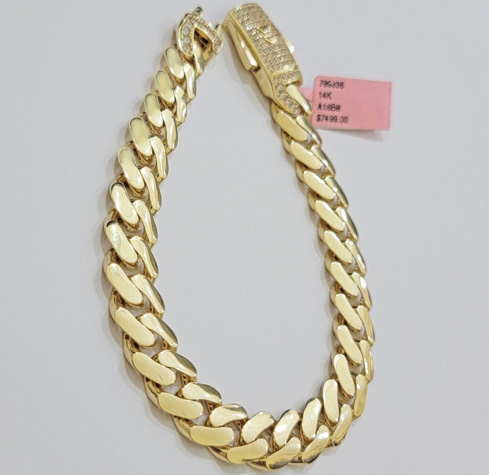 Real 14k Gold Bracelet Monaco Cuban Link 9.5mm 8.5'' inch Men's 14kt Yellow Gold - GoldenlinQ