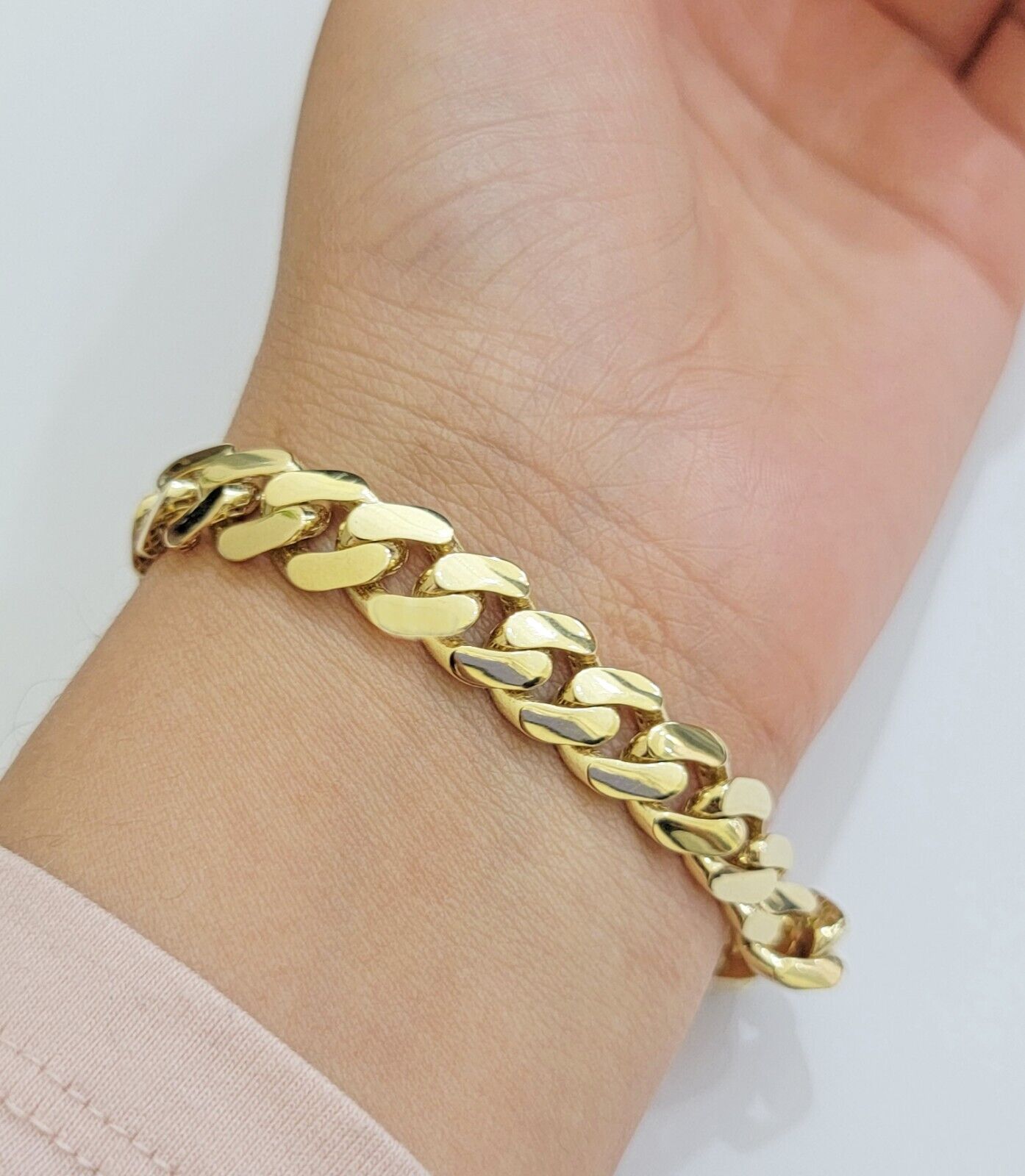 Real 14k Gold Bracelet Monaco Cuban Link 9.5mm 8.5'' inch Men's 14kt Yellow Gold - GoldenlinQ