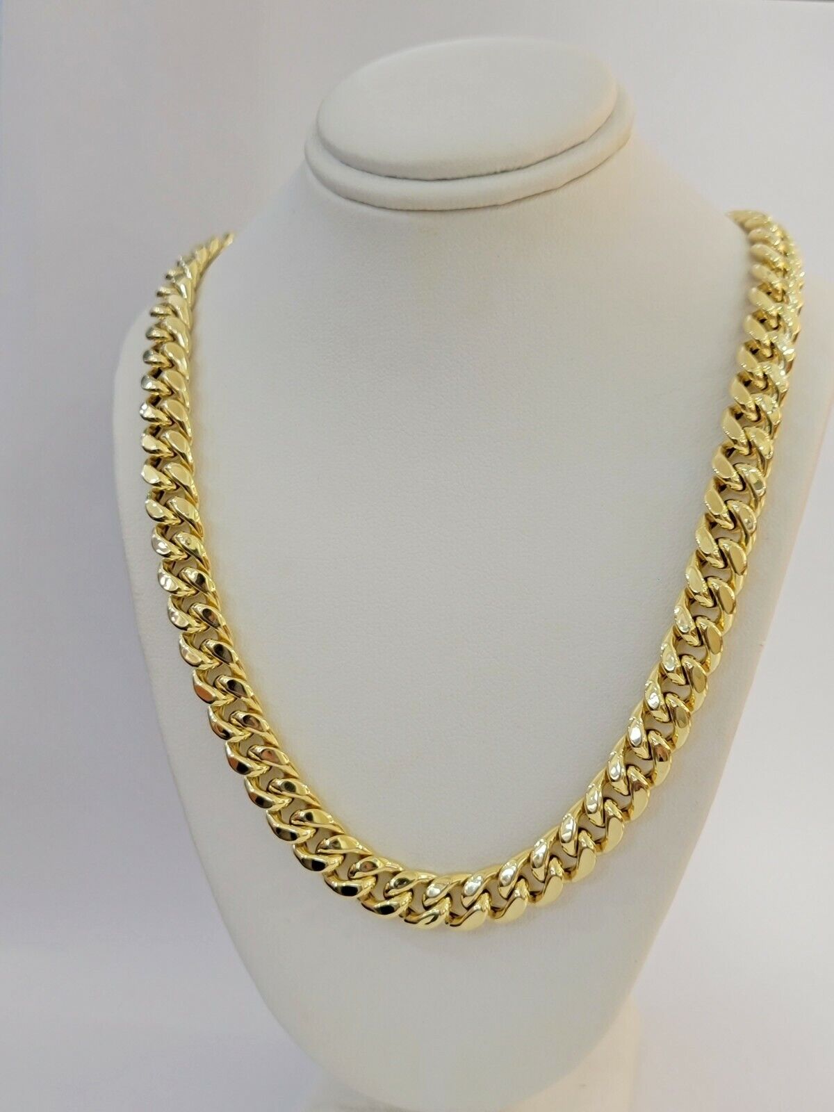 Real 14k Gold Chain 22 Inch Miami Cuban Link Necklace 9mm Strong Mens 14KT Gold - GoldenlinQ
