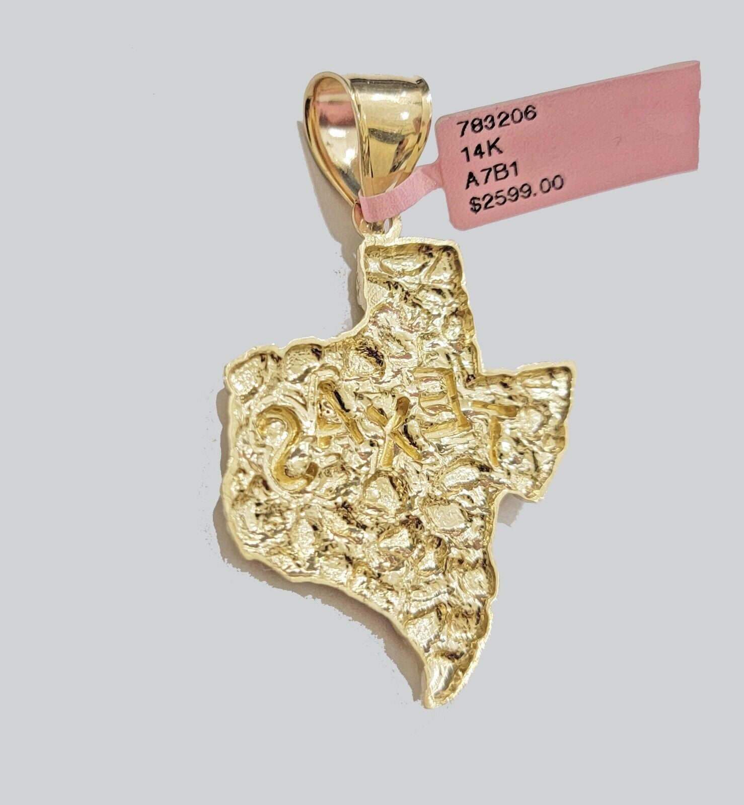 Real 14k Gold Charm Nugget Texas map pendant &14K Miami Cuban Chain Necklace Set - GoldenlinQ