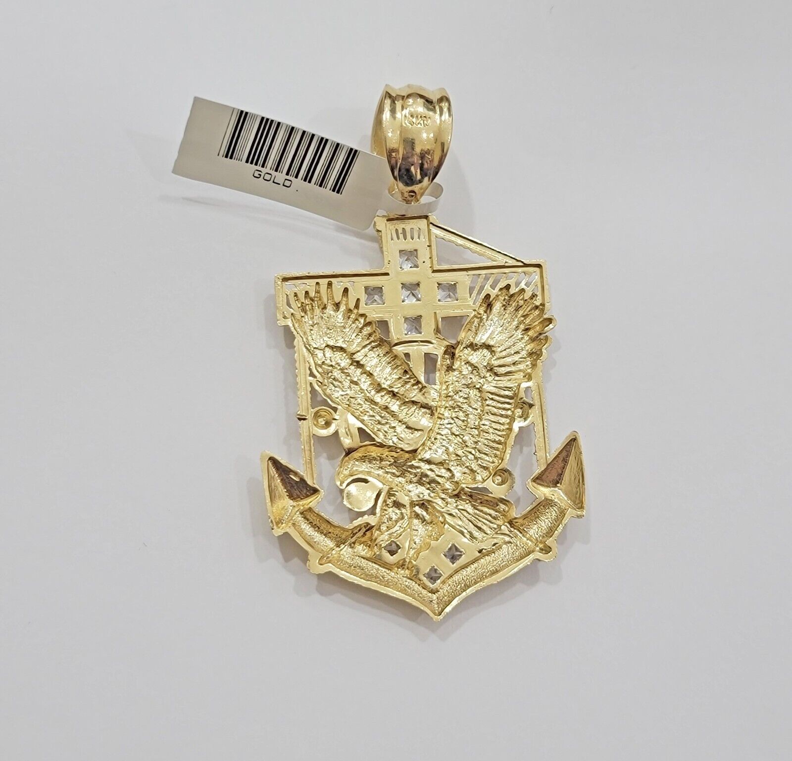 Real 14k Gold Charm Pendant Eagle Anchor 14 kt Yellow Gold For Men's Necklace - GoldenlinQ