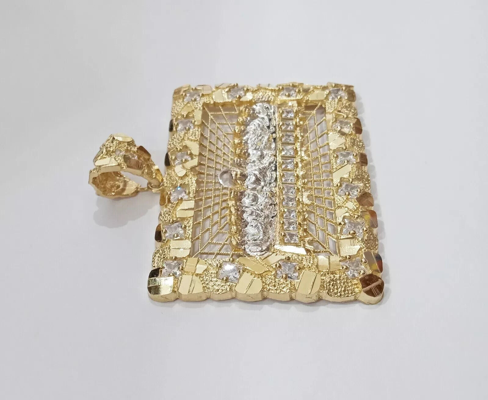 Real 14k Gold Charm Pendant Last Supper Nugget Style With Stone 14kt Yellow Gold - GoldenlinQ