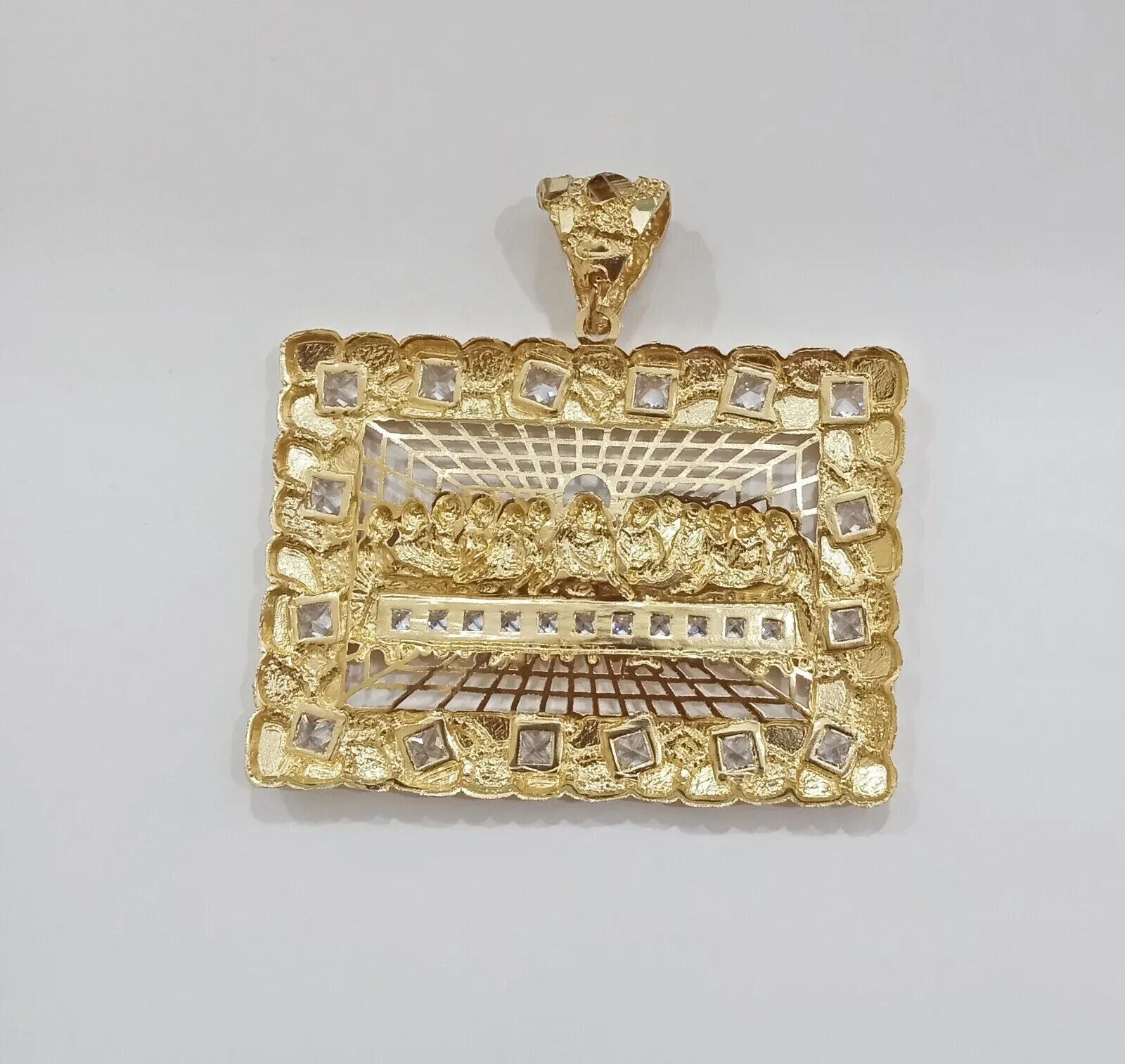 Real 14k Gold Charm Pendant Last Supper Nugget Style With Stone 14kt Yellow Gold - GoldenlinQ
