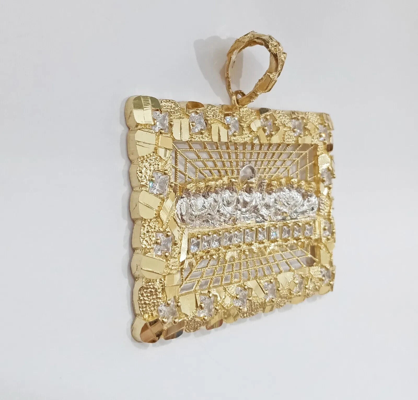 Real 14k Gold Charm Pendant Last Supper Nugget Style With Stone 14kt Yellow Gold - GoldenlinQ