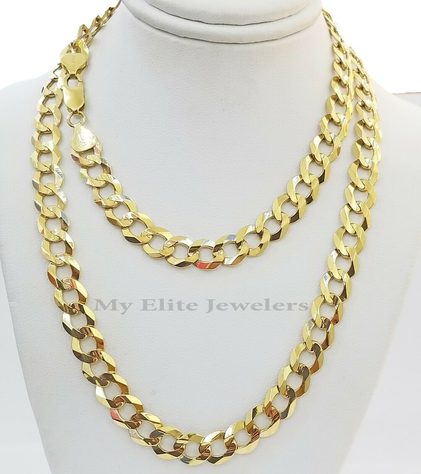 Real 14k Gold Cuban Curb Link Necklace Chain 11mm 22" - 30"14kt Yellow Gold,SOLID - GoldenlinQ