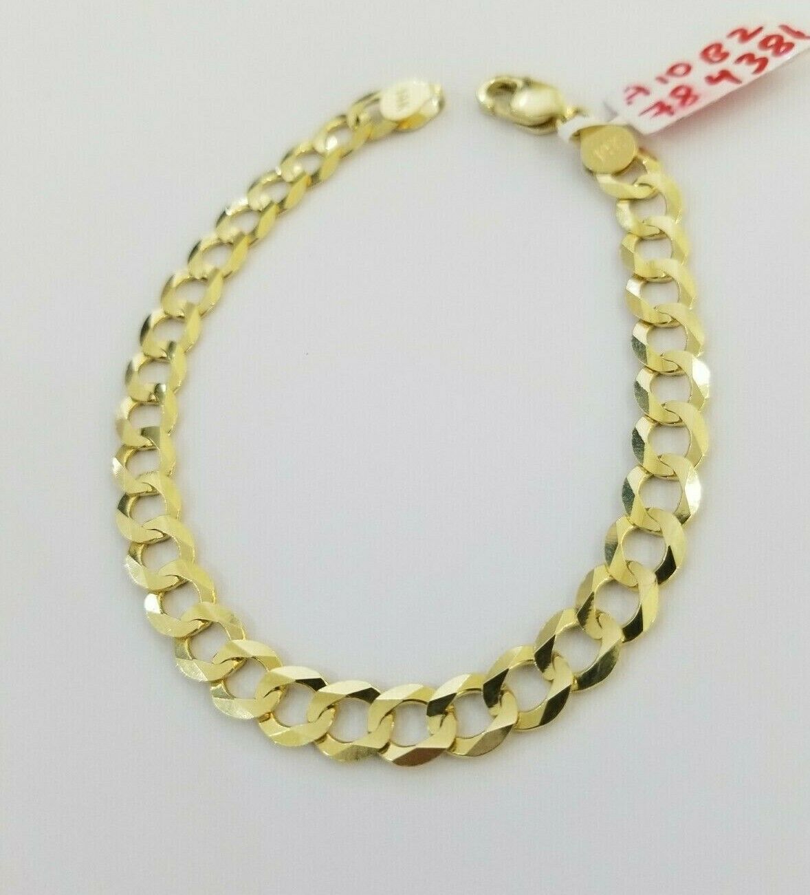 REAL 14k Gold Cuban link Bracelet 7" 7.5mm SOLID 14kt Yellow Gold Strong, LADIES - GoldenlinQ
