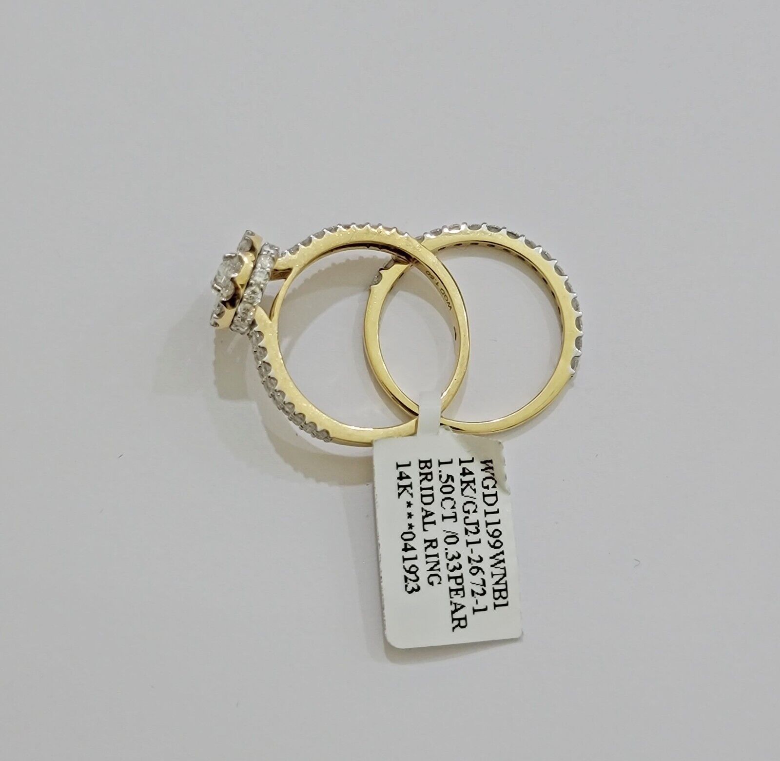 Real 14k Gold Diamond Ring band SET Ladies Engagement Wedding Pear Shape 1.50 CT - GoldenlinQ