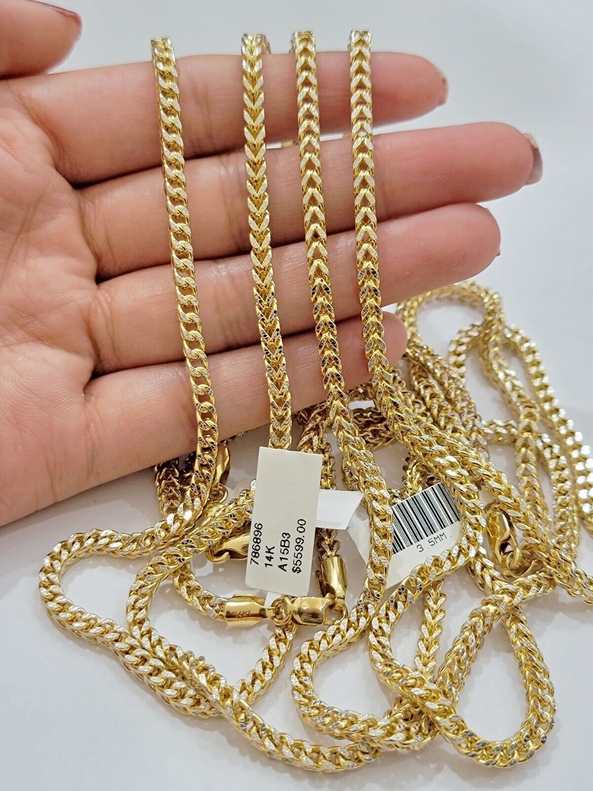 Real 14k Gold Franco Chain Necklace 22" Short 3.5mm Diamond cut 14kt Yellow Gold - GoldenlinQ