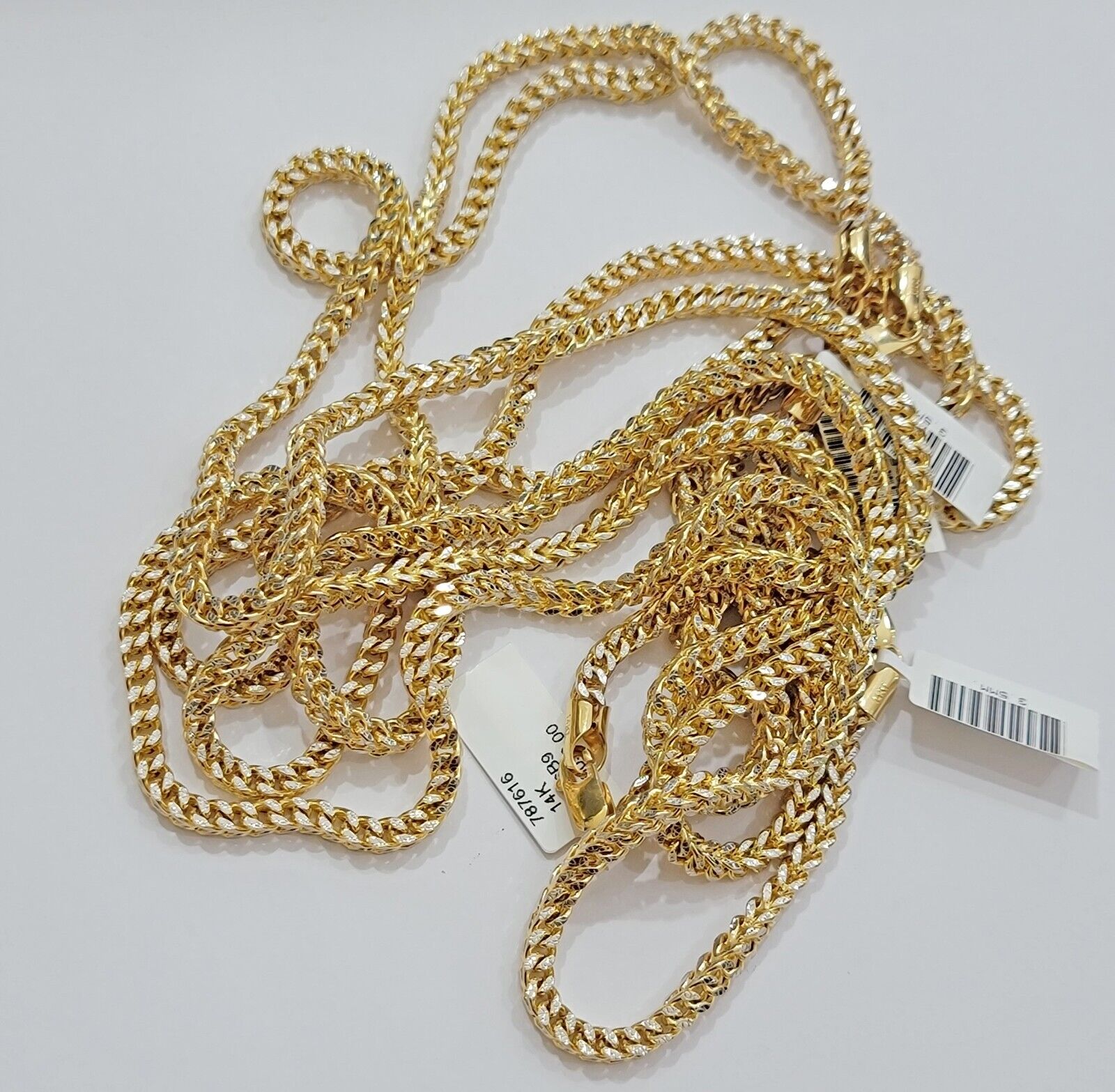 Real 14k Gold Franco Chain Necklace 22" Short 3.5mm Diamond cut 14kt Yellow Gold - GoldenlinQ