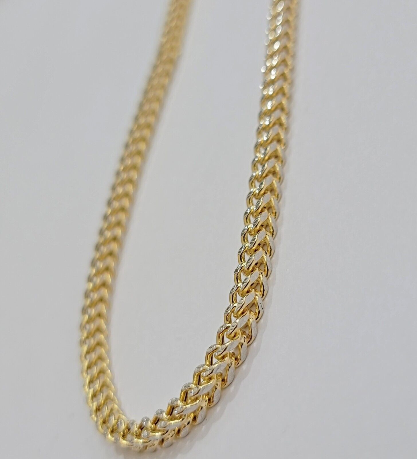 Real 14k Gold Franco Chain Necklace 22" Short 3.5mm Diamond cut 14kt Yellow Gold - GoldenlinQ