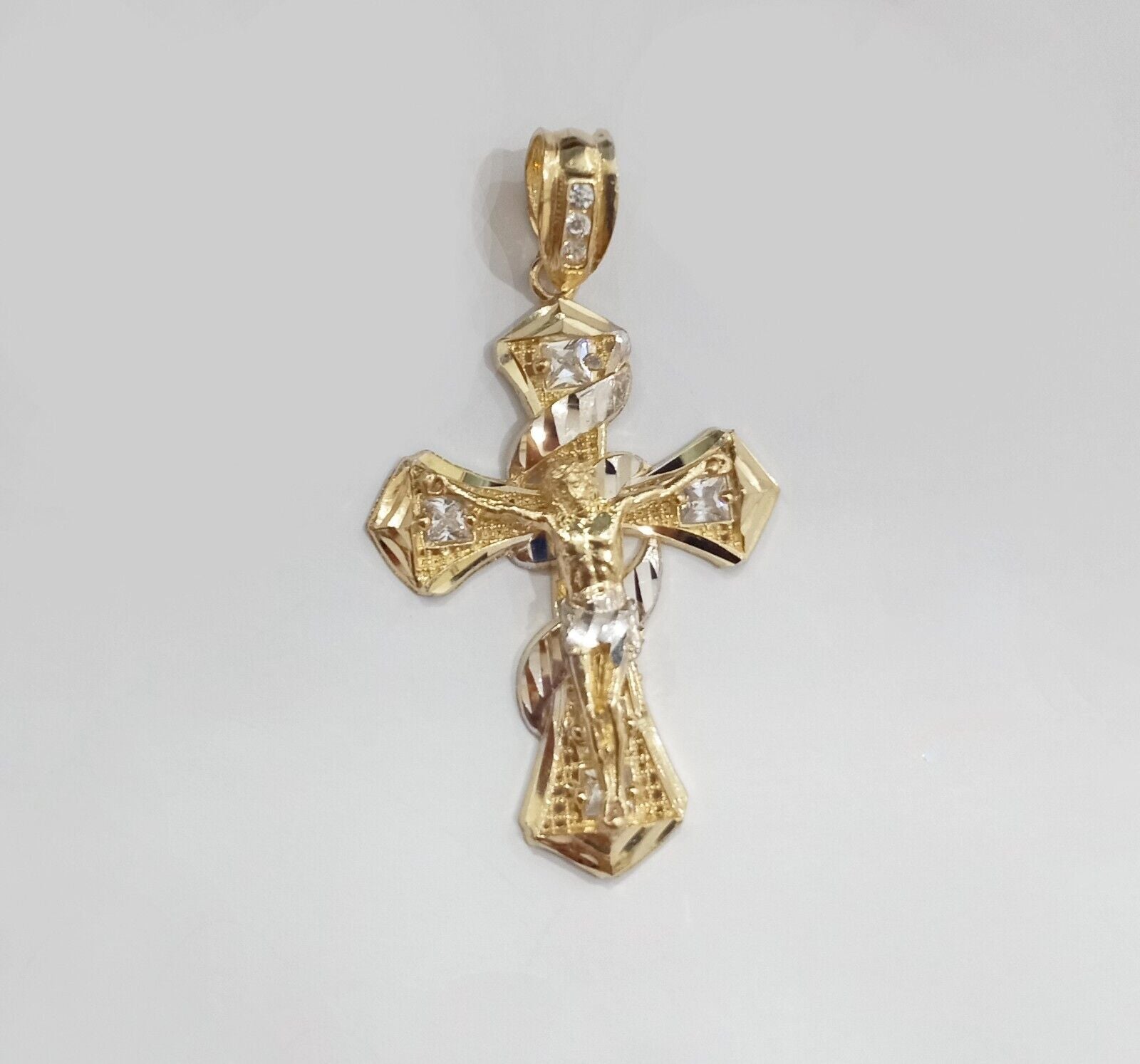 Real 14k Gold Jesus Crucifix Cross Charm Pendant 2" inch 14kt Yellow Gold - GoldenlinQ