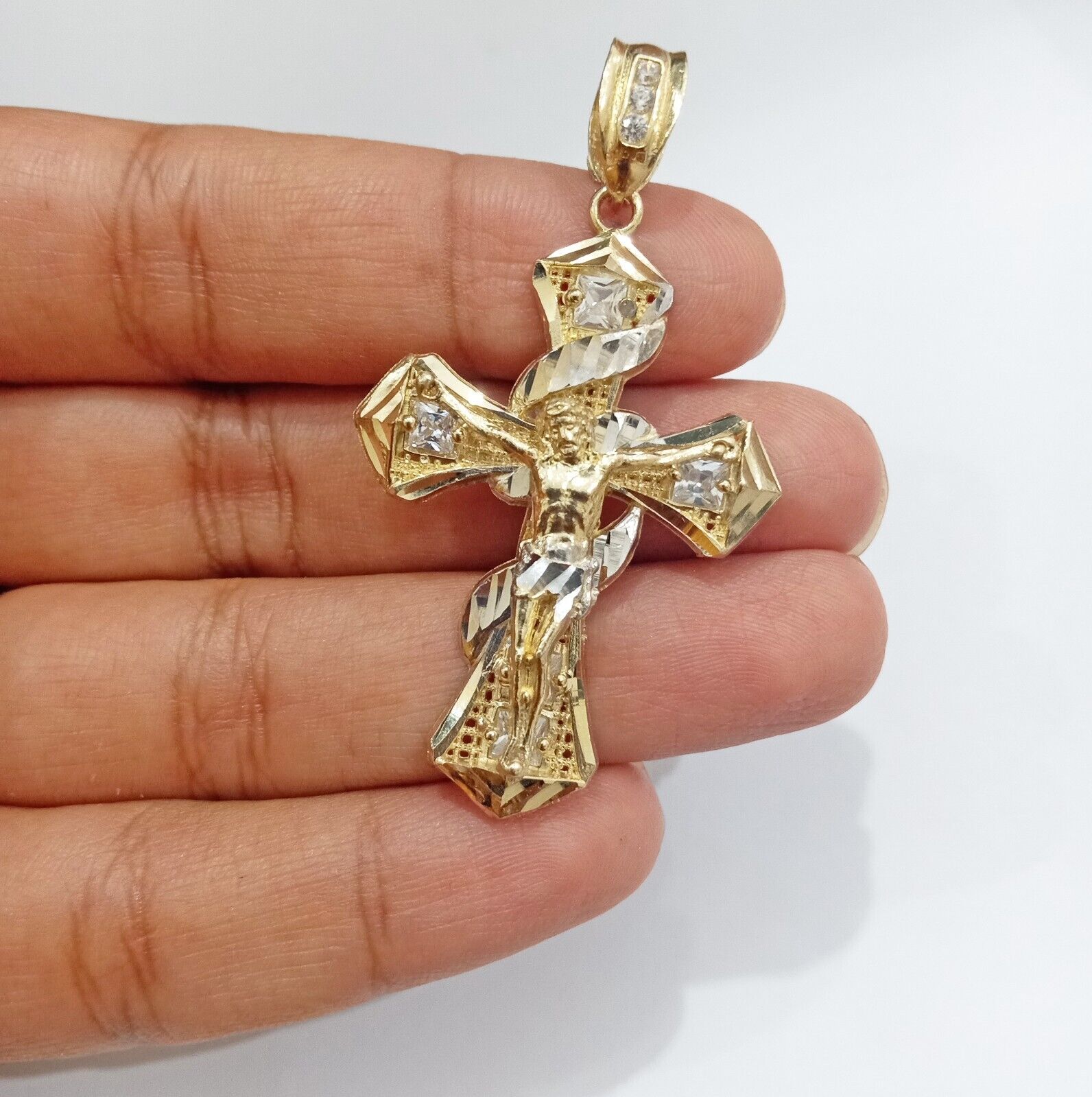 Real 14k Gold Jesus Crucifix Cross Charm Pendant 2" inch 14kt Yellow Gold - GoldenlinQ