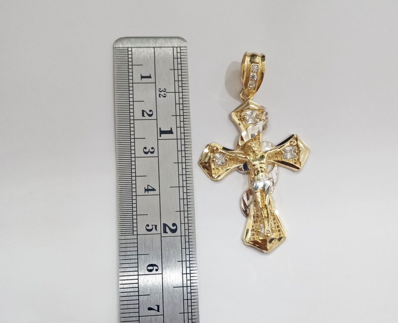 Real 14k Gold Jesus Crucifix Cross Charm Pendant 2" inch 14kt Yellow Gold - GoldenlinQ
