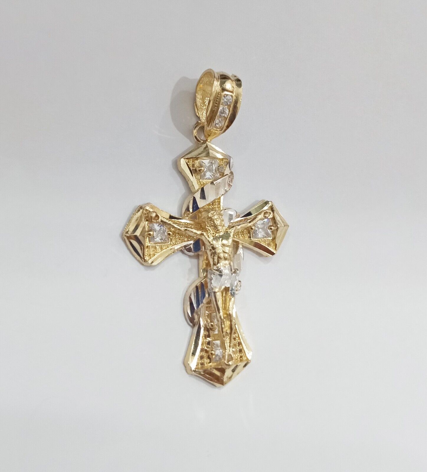 Real 14k Gold Jesus Crucifix Cross Charm Pendant 2" inch 14kt Yellow Gold - GoldenlinQ