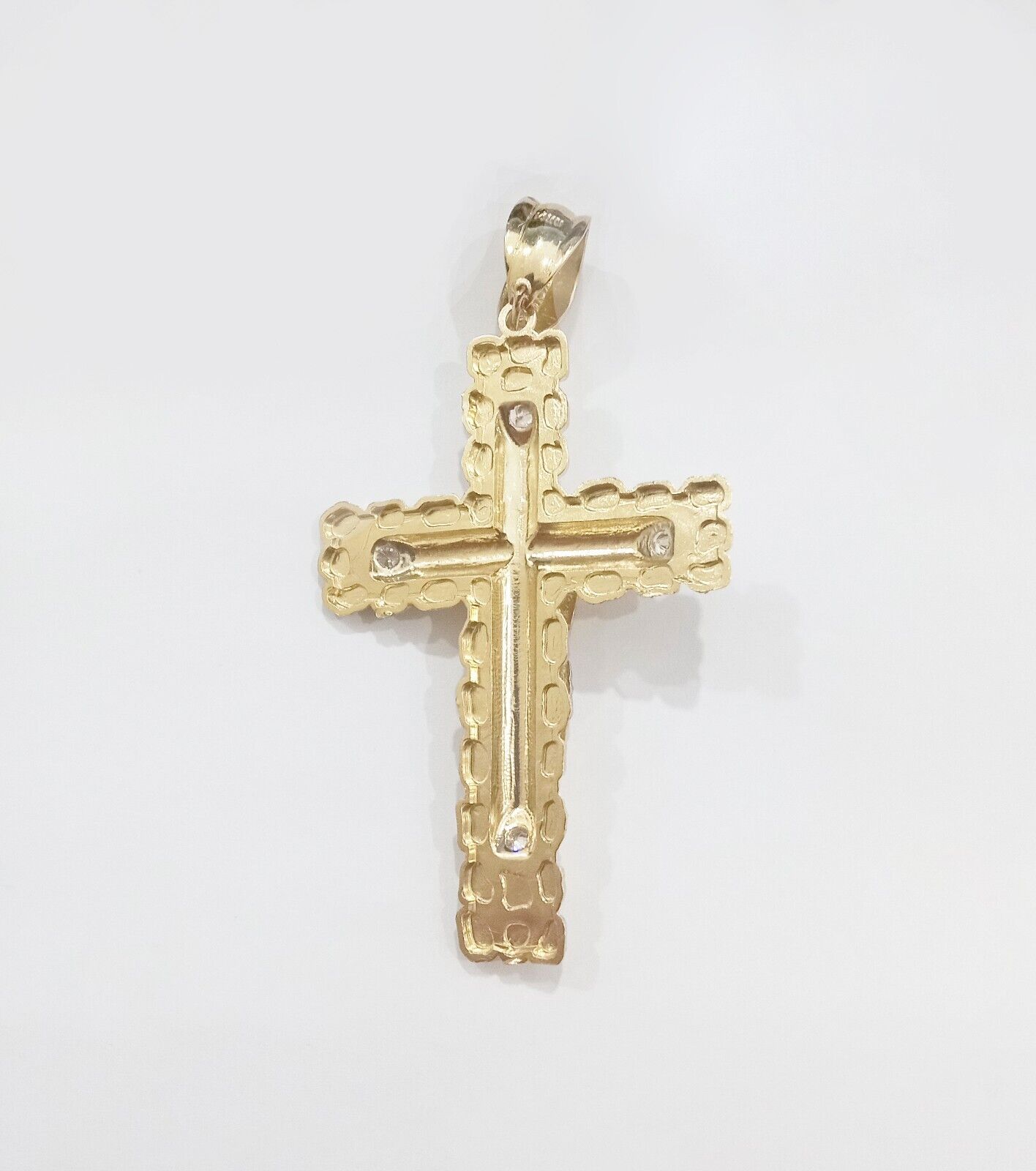 Real 14k Gold Jesus Nugget Cross Charm Pendant 2.9" inch 14kt Yellow Gold - GoldenlinQ