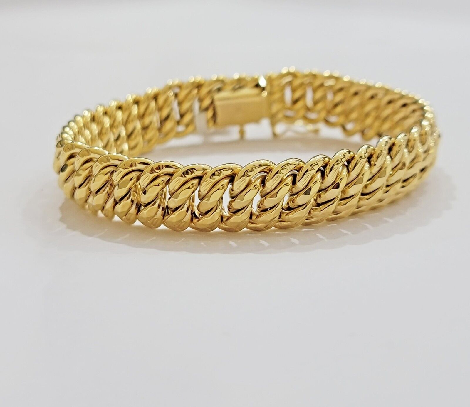 REAL 14k Gold Ladies Bracelet Flat Byzantine Link 16mm 7.5" 14kt Yellow Unique - GoldenlinQ