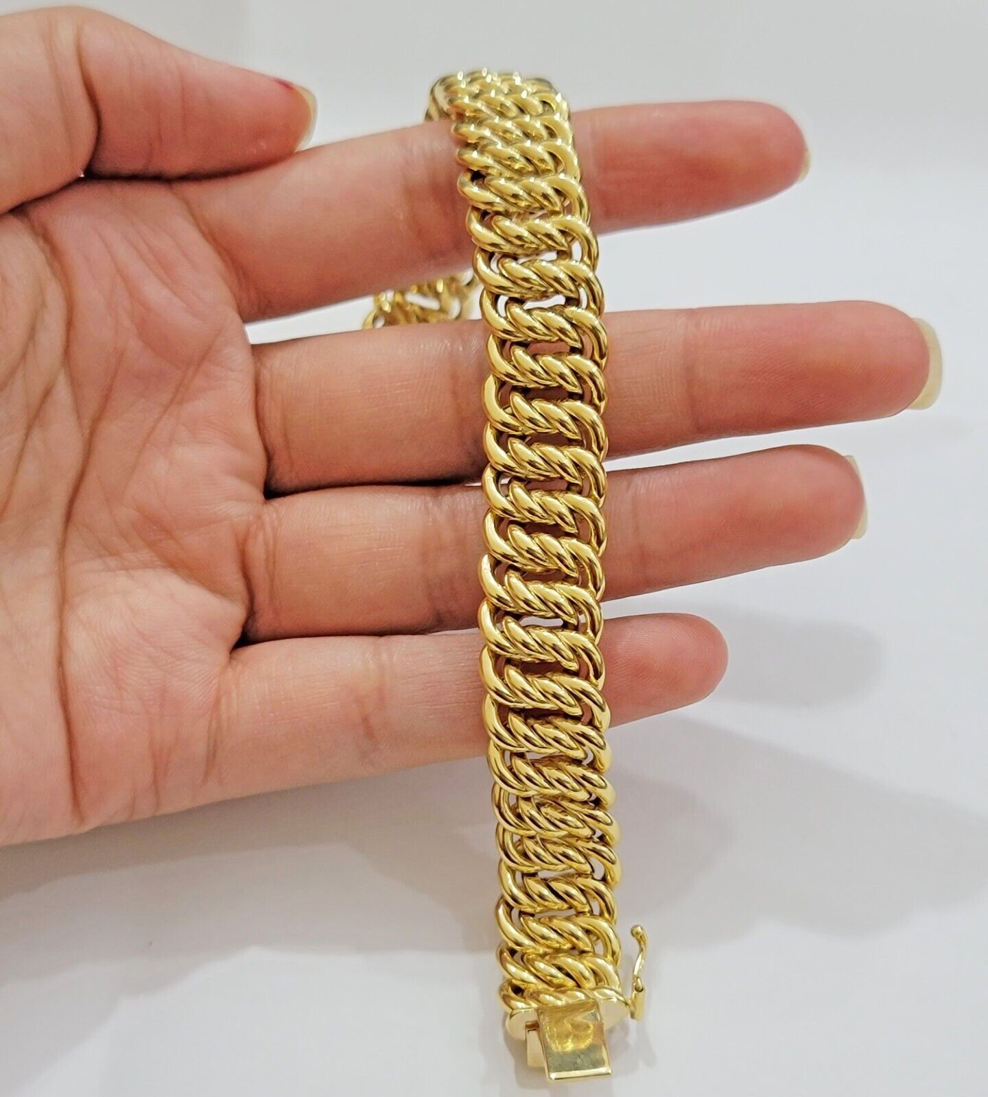 REAL 14k Gold Ladies Bracelet Flat Byzantine Link 16mm 7.5" 14kt Yellow Unique - GoldenlinQ