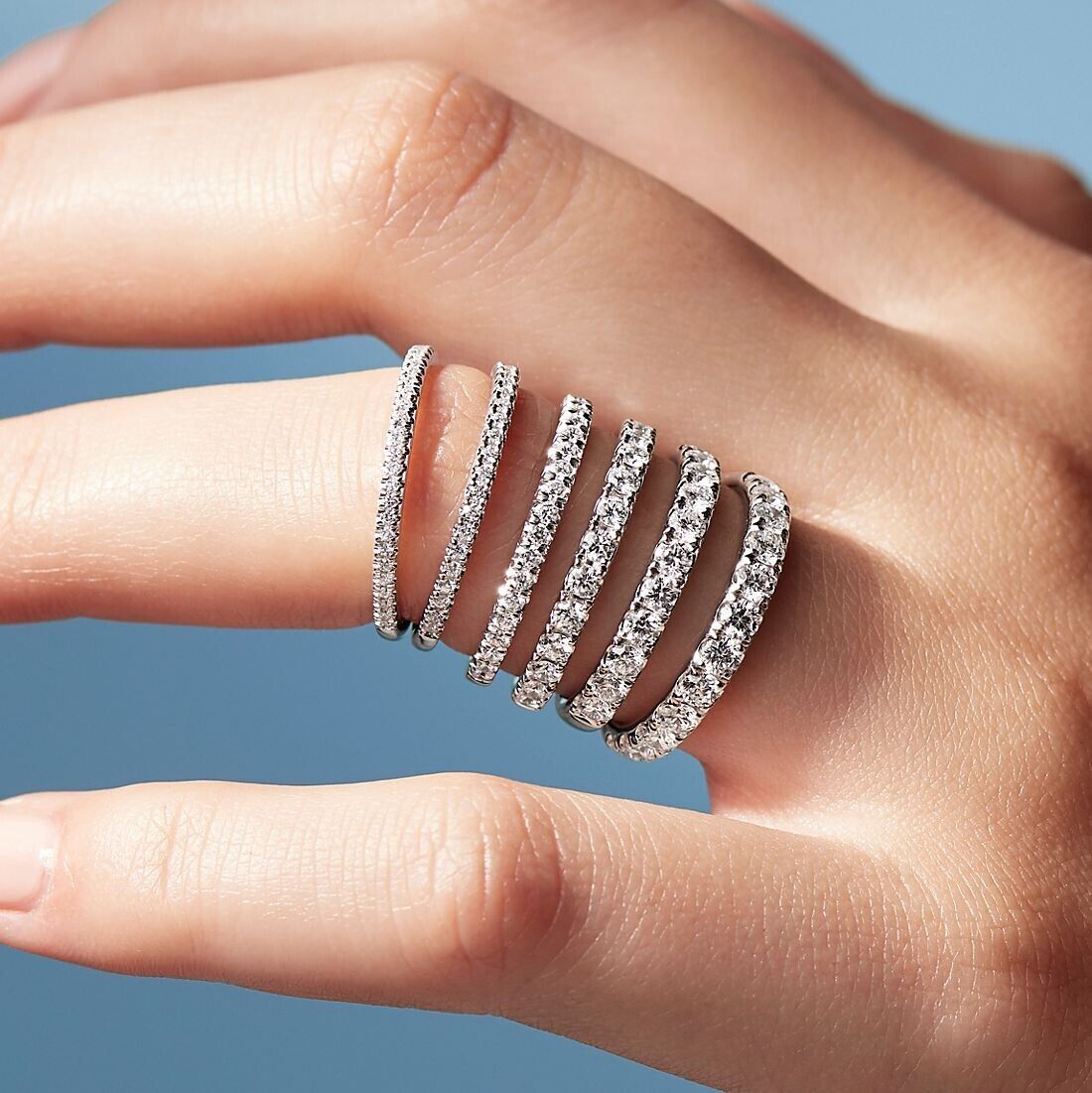 Real 14k Gold Ladies Diamond Ring 2CT Size 7 White Riviera Pav�� Wedding Band - GoldenlinQ