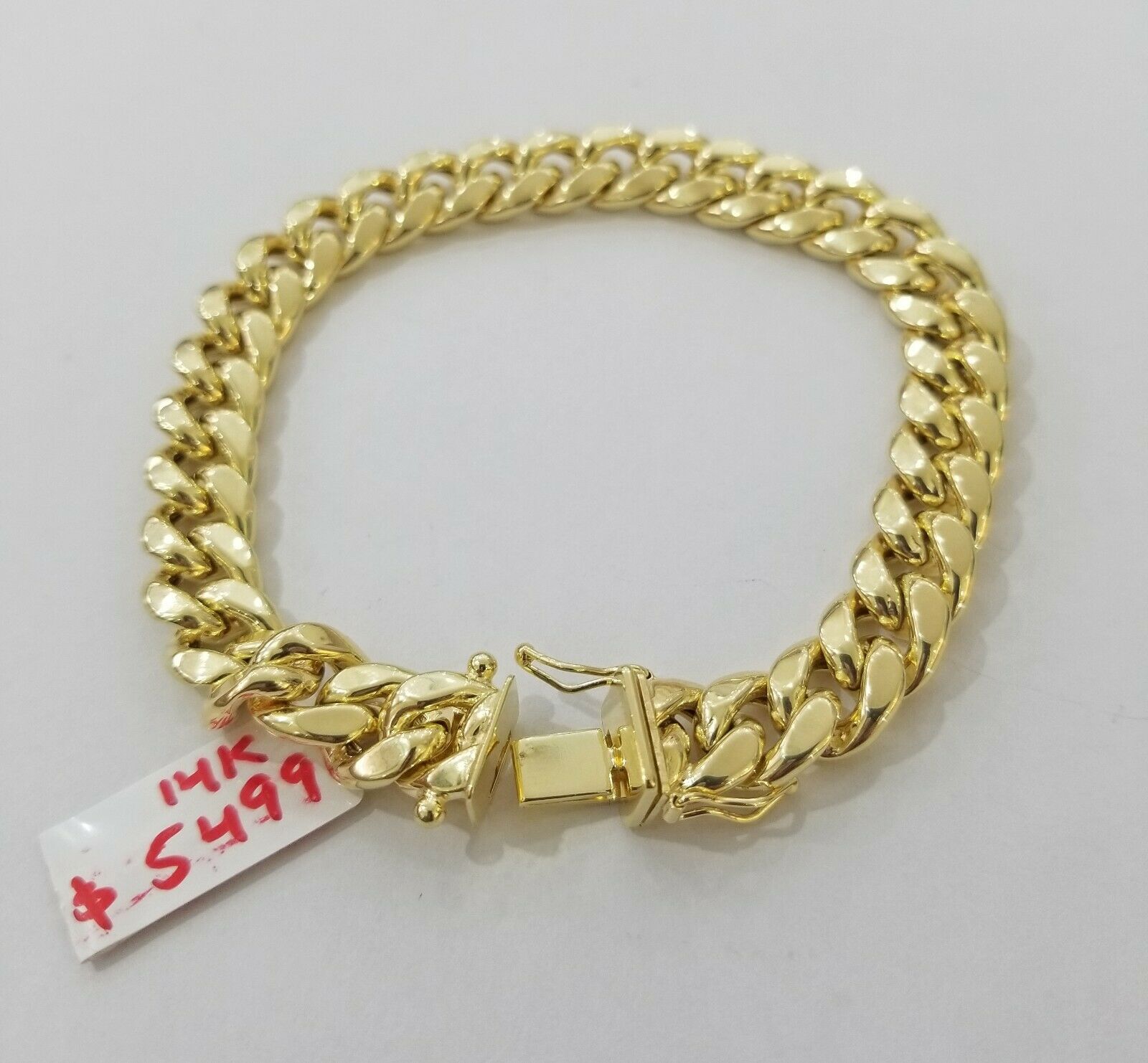 REAL 14k Gold Miami Cuban Bracelet 7" 9mm 14 kt Yellow Gold Strong Links LADIES - GoldenlinQ