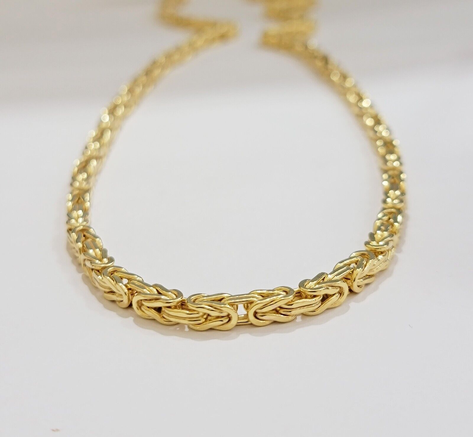 Real 14k Gold Necklace Byzantine Chain 20 Inch Lobster 4mm Mens 14kt Yellow Gold - GoldenlinQ