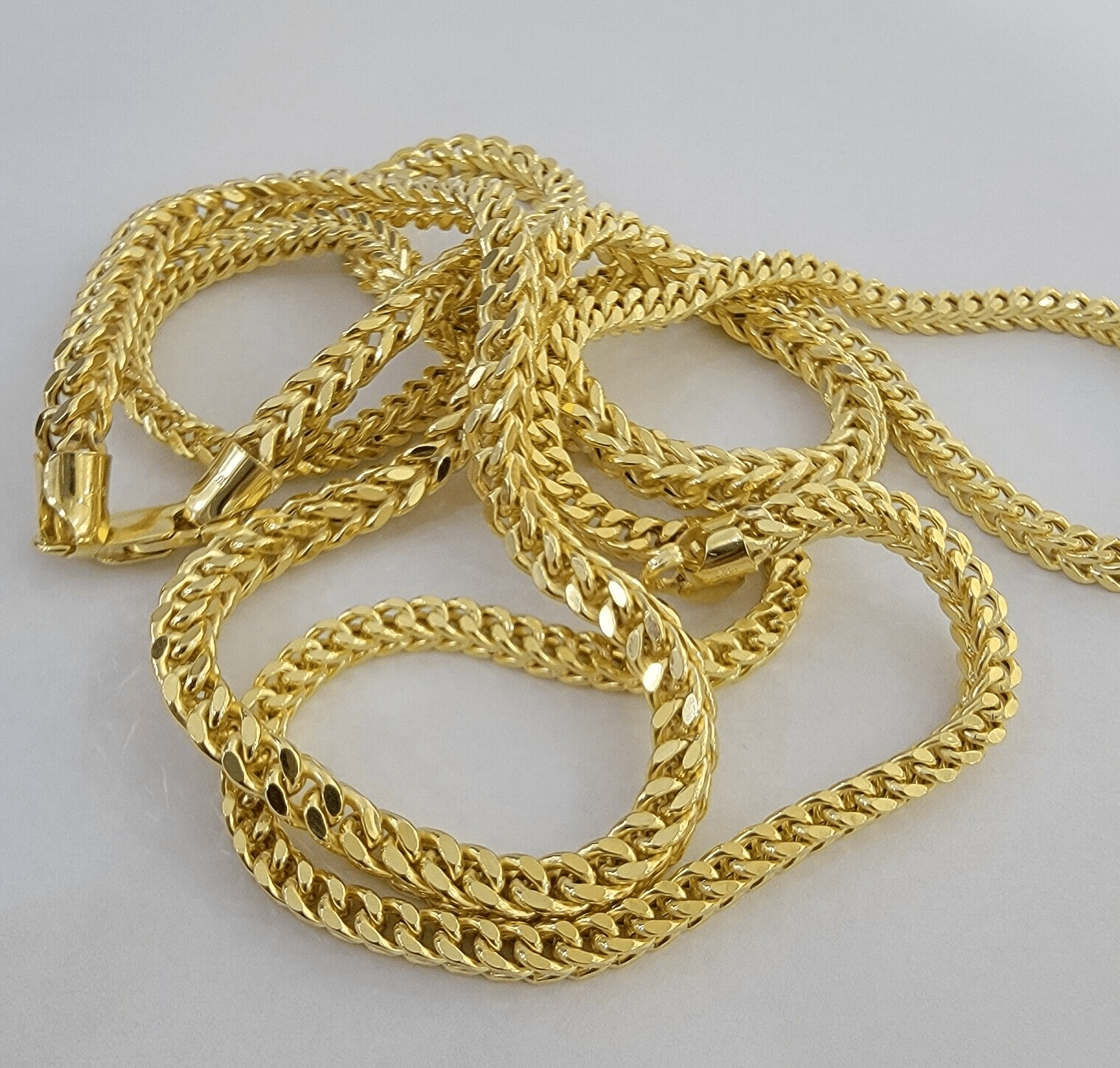 Real 14k Gold Necklace Franco Chain 4mm 22 Inch Diamond Cut Mens 14k Yellow Gold - GoldenlinQ