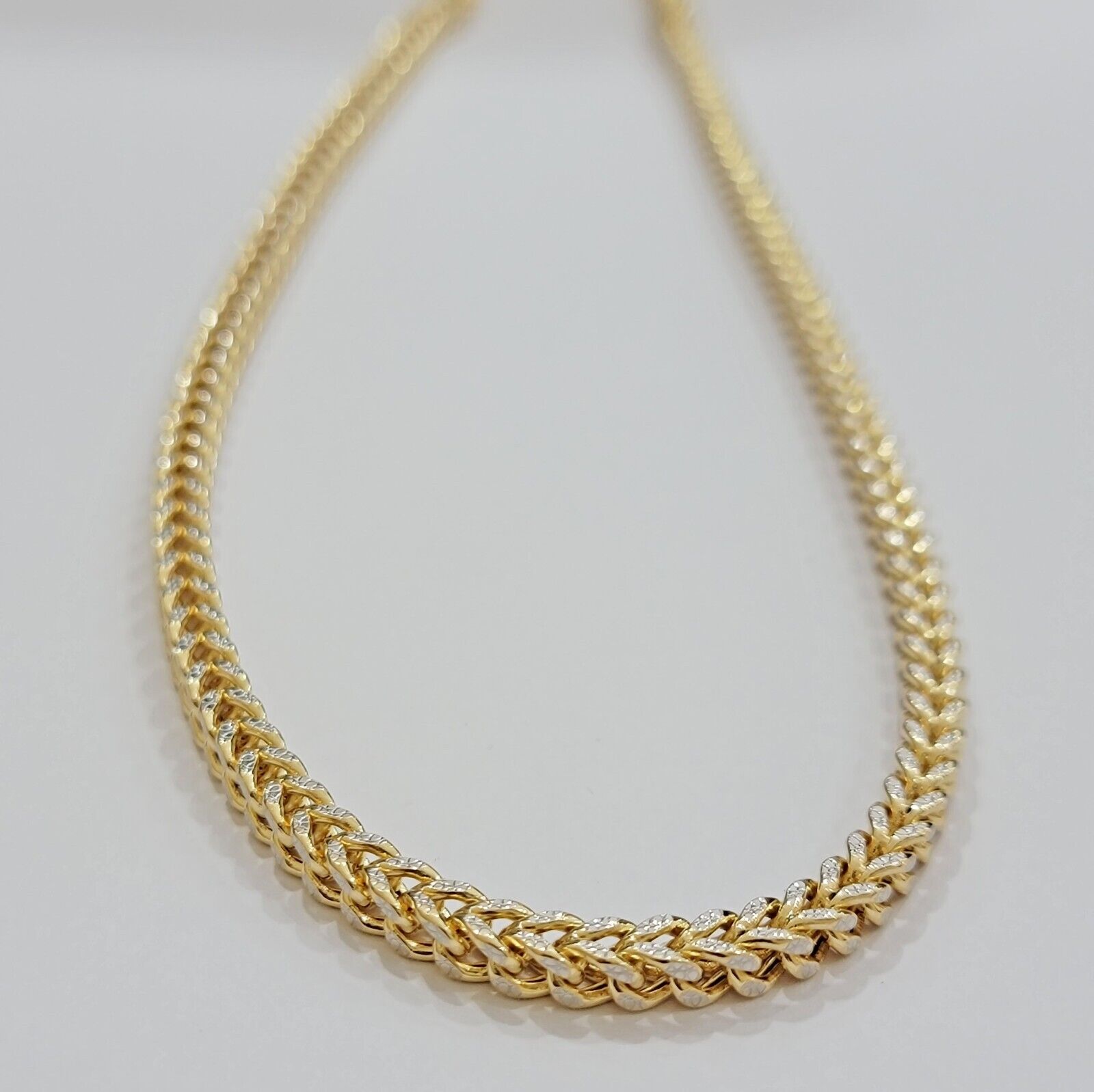 Real 14k Gold Necklace Franco Chain 4mm 22 Inch Diamond Cut Mens 14k Yellow Gold - GoldenlinQ