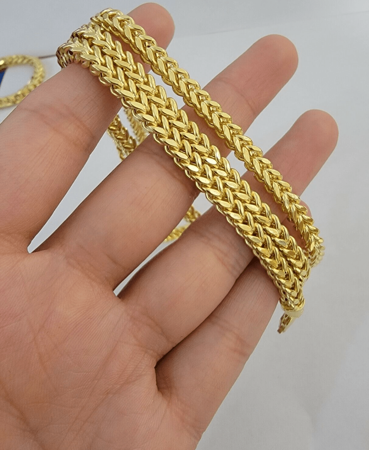 Real 14k Gold Necklace Franco Chain 4mm 22 Inch Diamond Cut Mens 14k Yellow Gold - GoldenlinQ