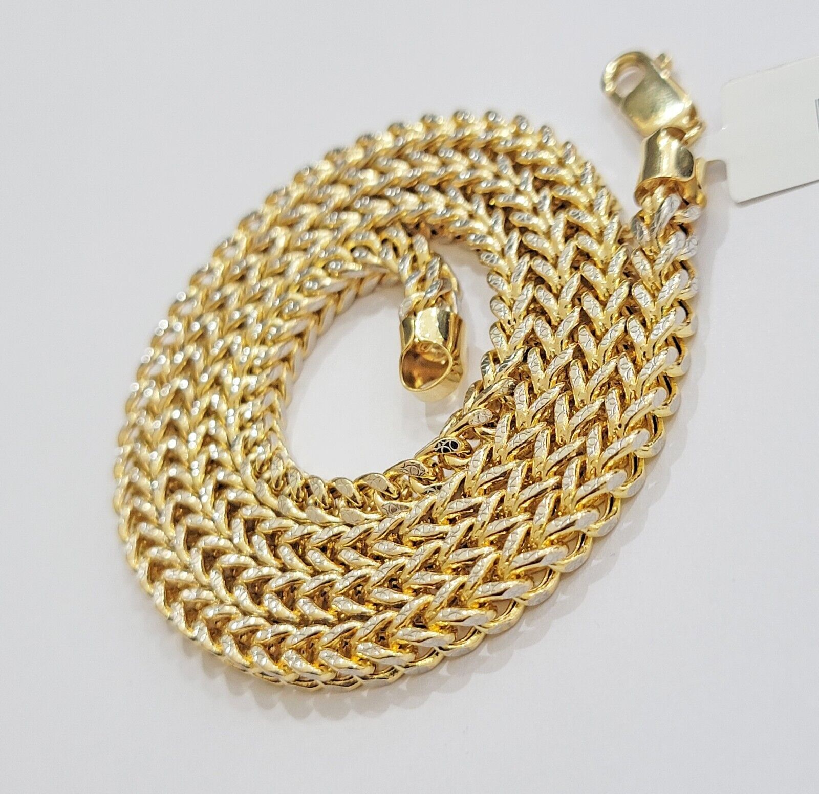 Real 14k Gold Necklace Franco Chain 4mm 22 Inch Diamond Cut Mens 14k Yellow Gold - GoldenlinQ