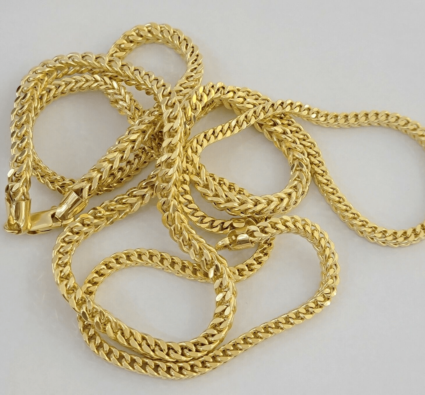Real 14k Gold Necklace Franco Chain 4mm 22 Inch Diamond Cut Mens 14k Yellow Gold - GoldenlinQ