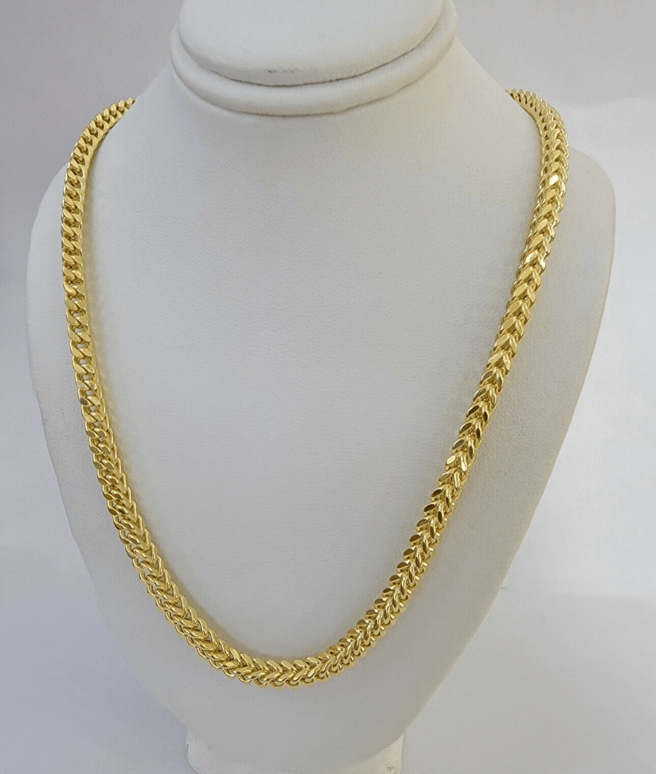 Real 14k Gold Necklace Franco Chain 4mm 26 Inch Diamond Cut Mens 14k Yellow Gold - GoldenlinQ