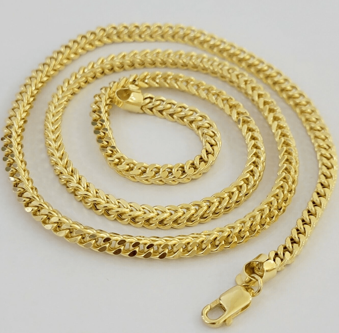 Real 14k Gold Necklace Franco Chain 4mm 26 Inch Diamond Cut Mens 14k Yellow Gold - GoldenlinQ