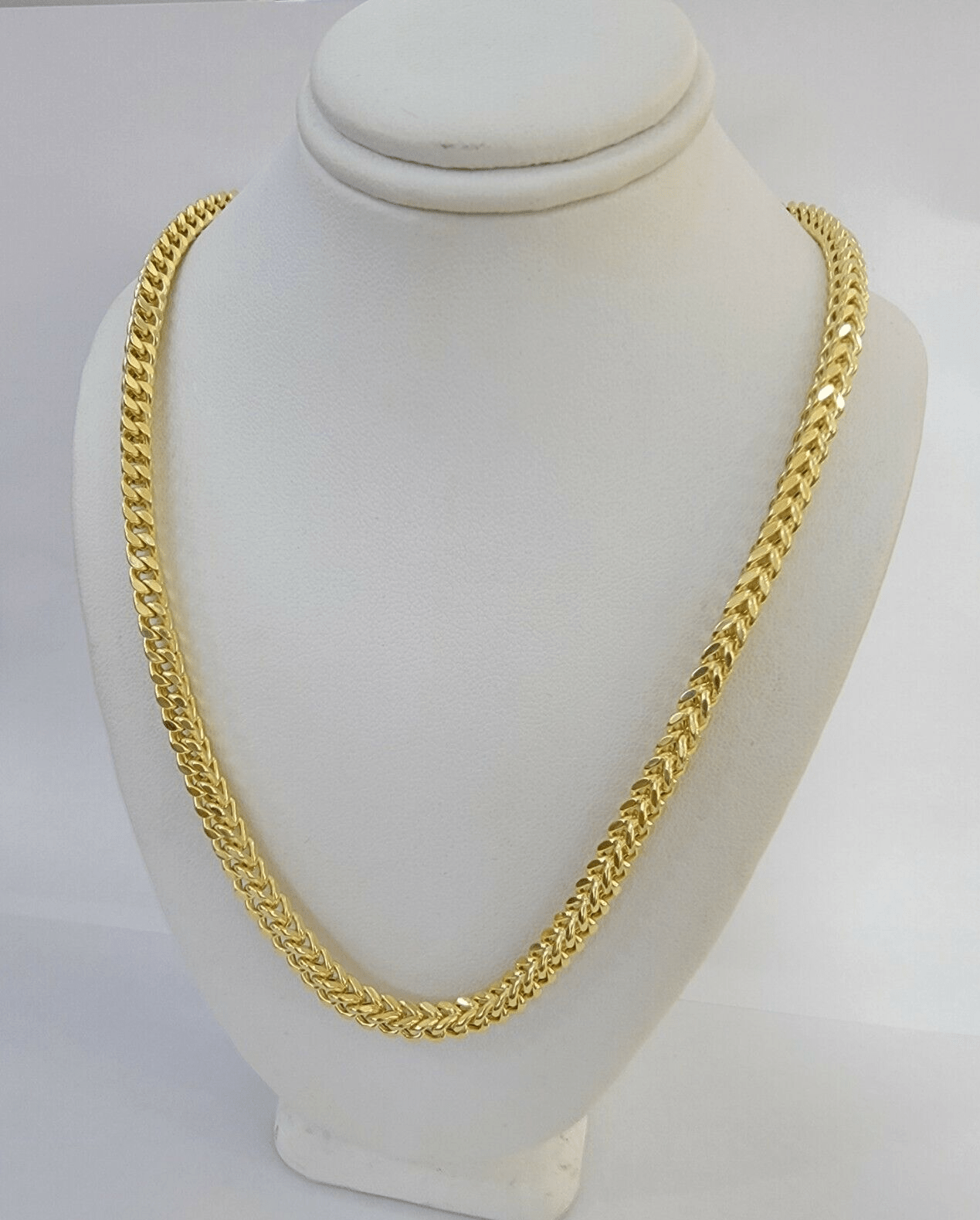 Real 14k Gold Necklace Franco Chain 4mm 26 Inch Diamond Cut Mens 14k Yellow Gold - GoldenlinQ