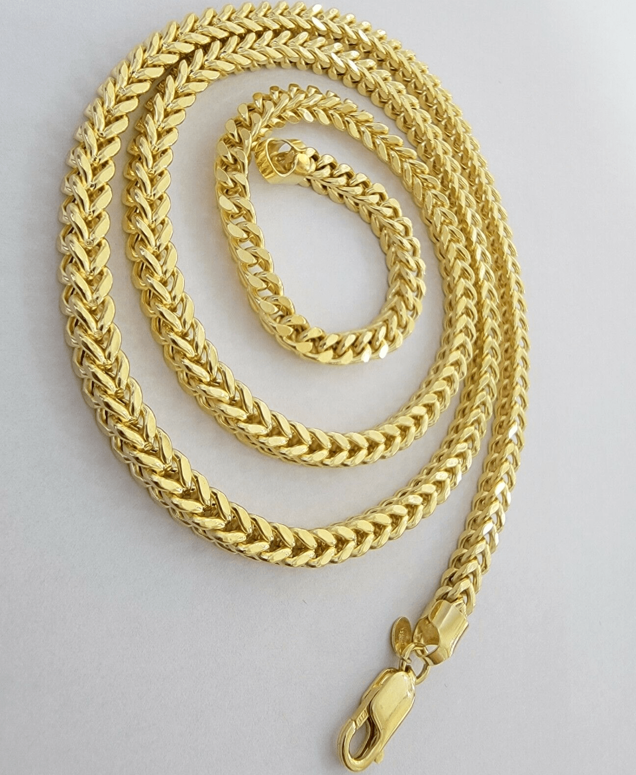 Real 14k Gold Necklace Franco Chain 4mm 26 Inch Diamond Cut Mens 14k Yellow Gold - GoldenlinQ