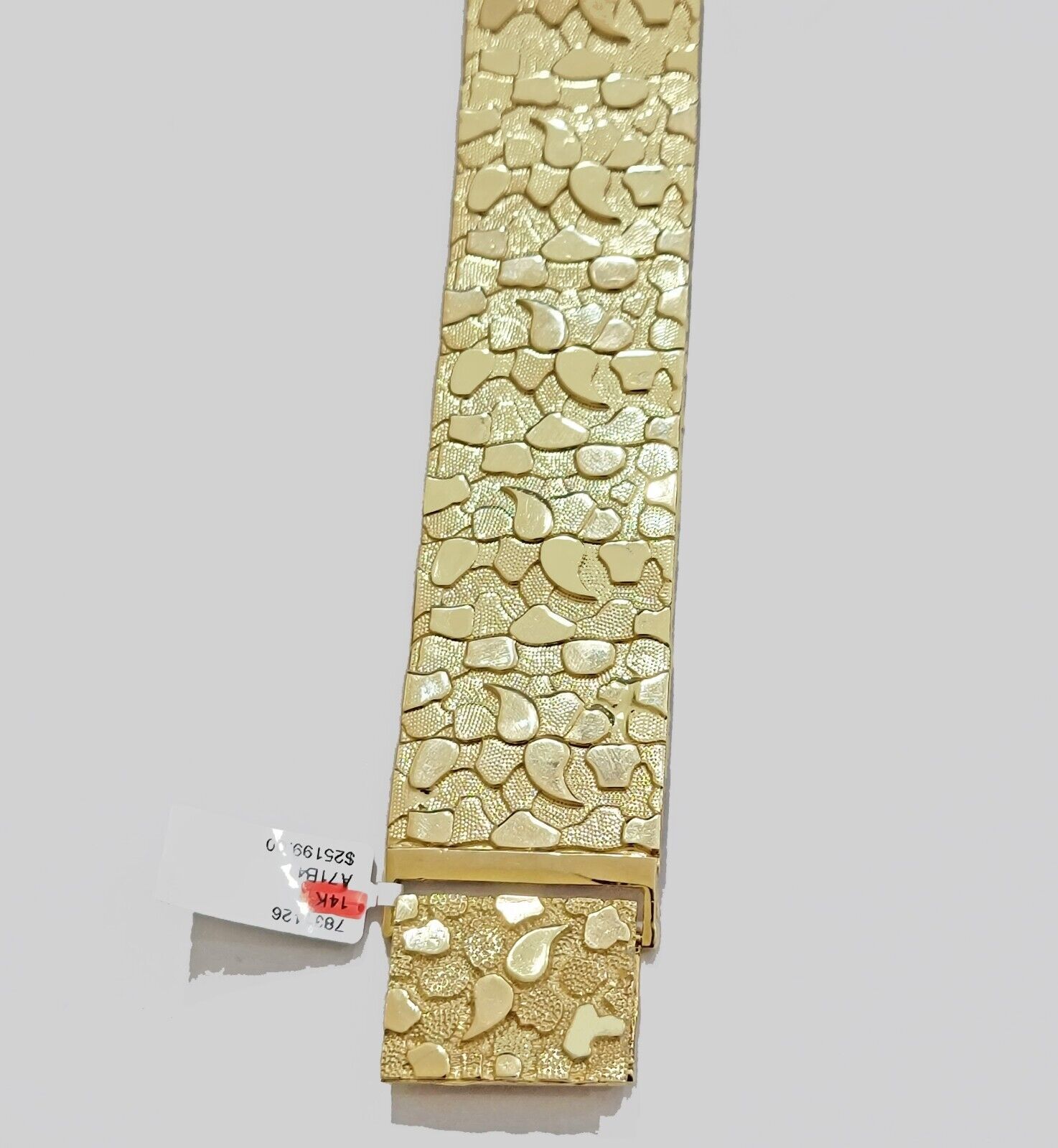 Real 14k Gold Nugget Bracelet Mens 10 Inch Long 30mm Thick Genuine 14 KT Solid - GoldenlinQ