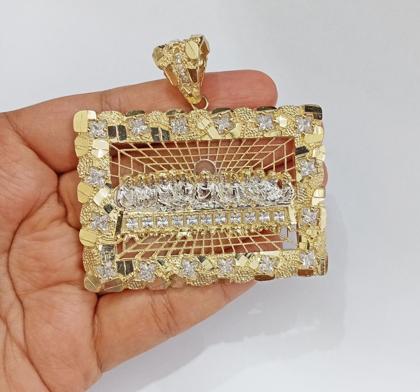 Real 14k Gold Nugget Last Supper Charm 2.6 inch 14kt Yellow Gold - GoldenlinQ