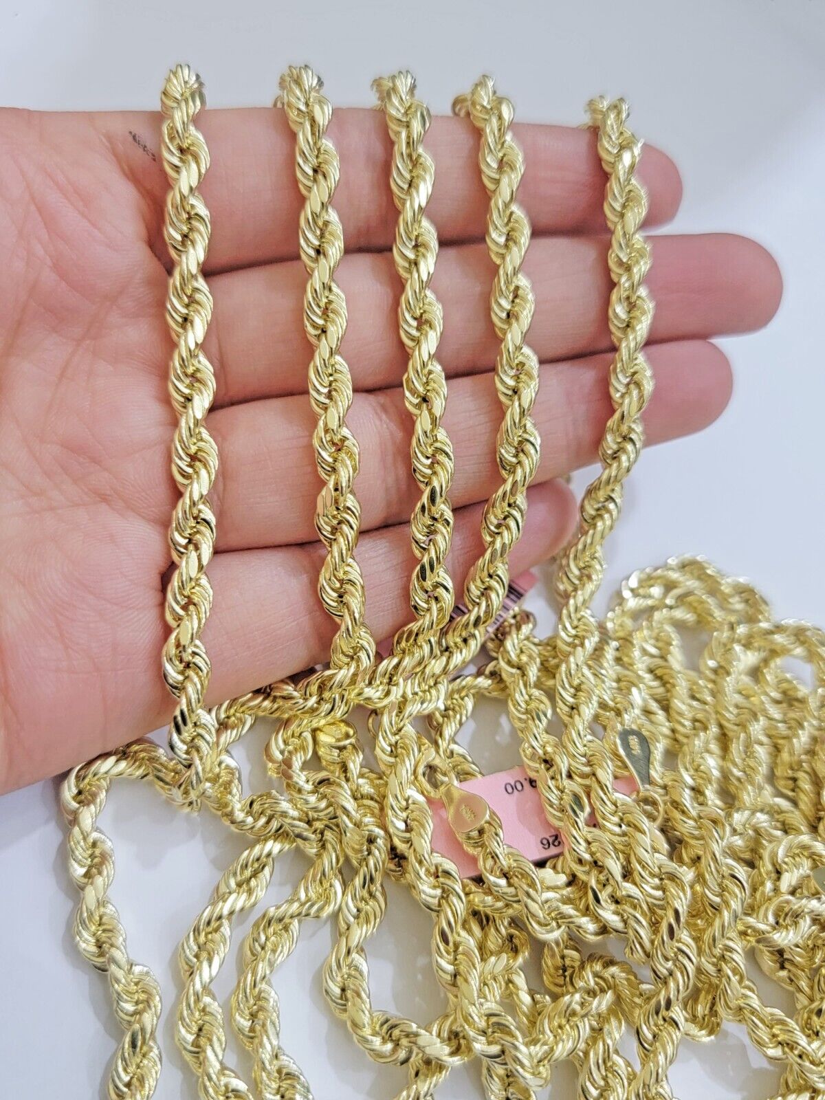 Real 14k Gold Rope chain 18 Inch 5mm Diamond Cuts 14kt Yellow Gold Men Women - GoldenlinQ