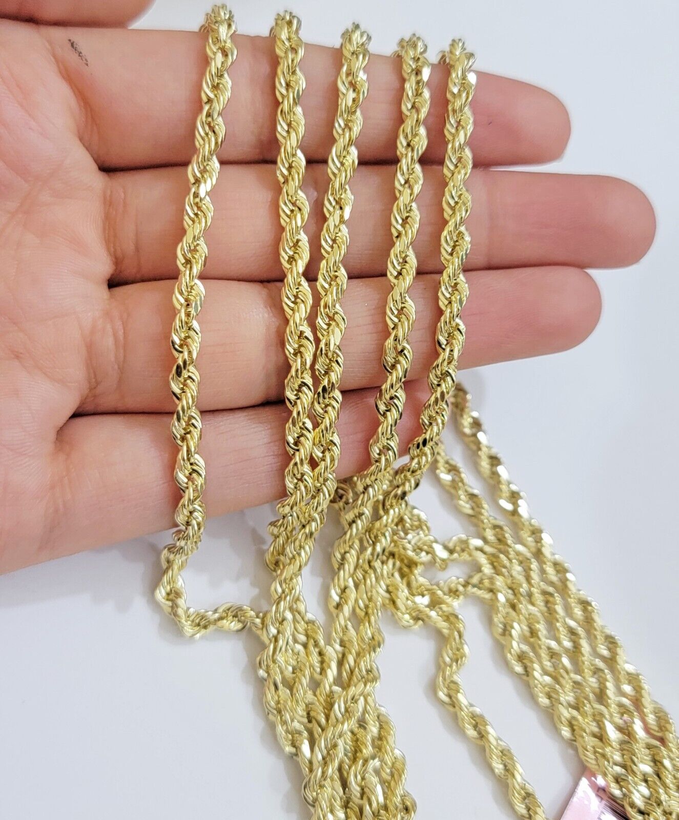 Real 14k Gold Rope chain 20 Inch 4mm Diamond Cuts 14kt Yellow Gold Men Women - GoldenlinQ