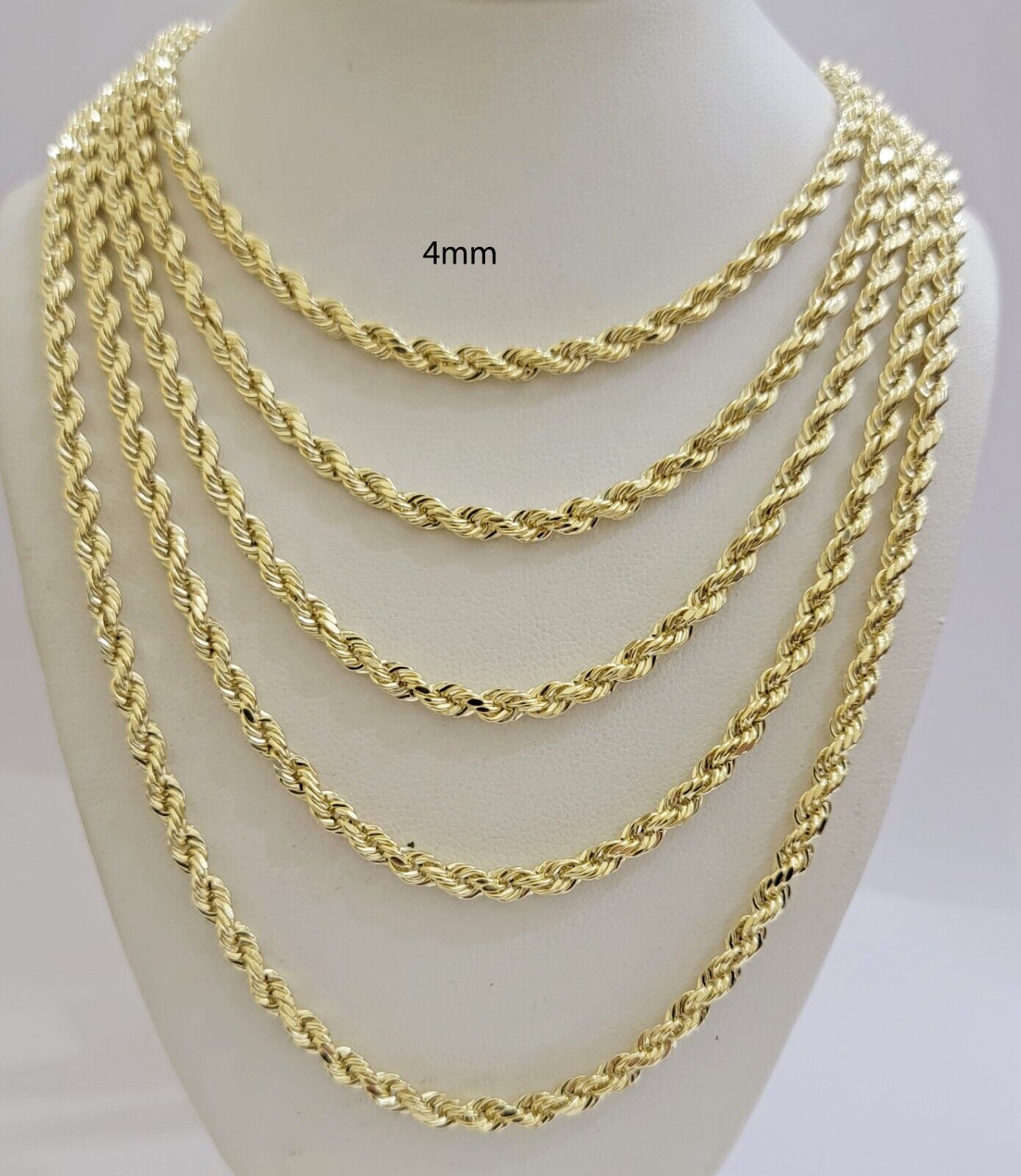 Real 14k Gold Rope chain 20 Inch 4mm Diamond Cuts 14kt Yellow Gold Men Women - GoldenlinQ