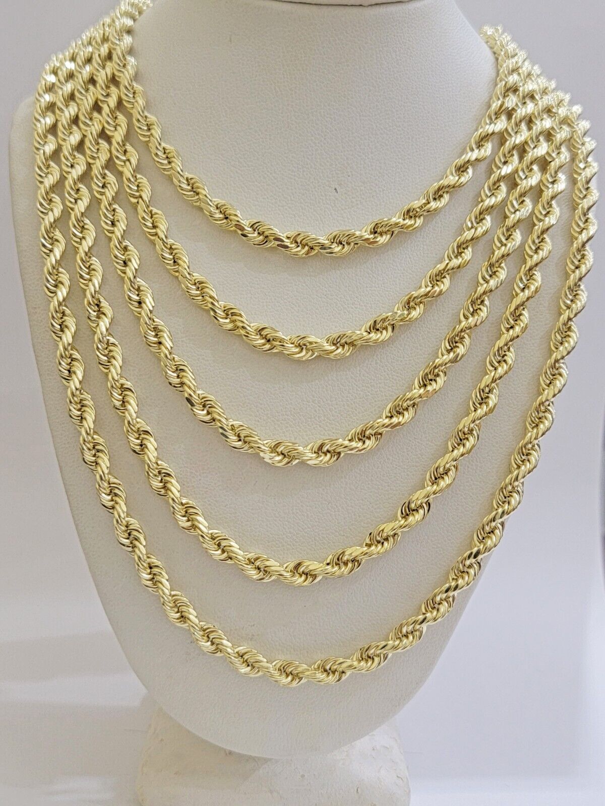 Real 14k Gold Rope chain 20 Inch 5mm Diamond Cuts 14kt Yellow Gold Men Women - GoldenlinQ