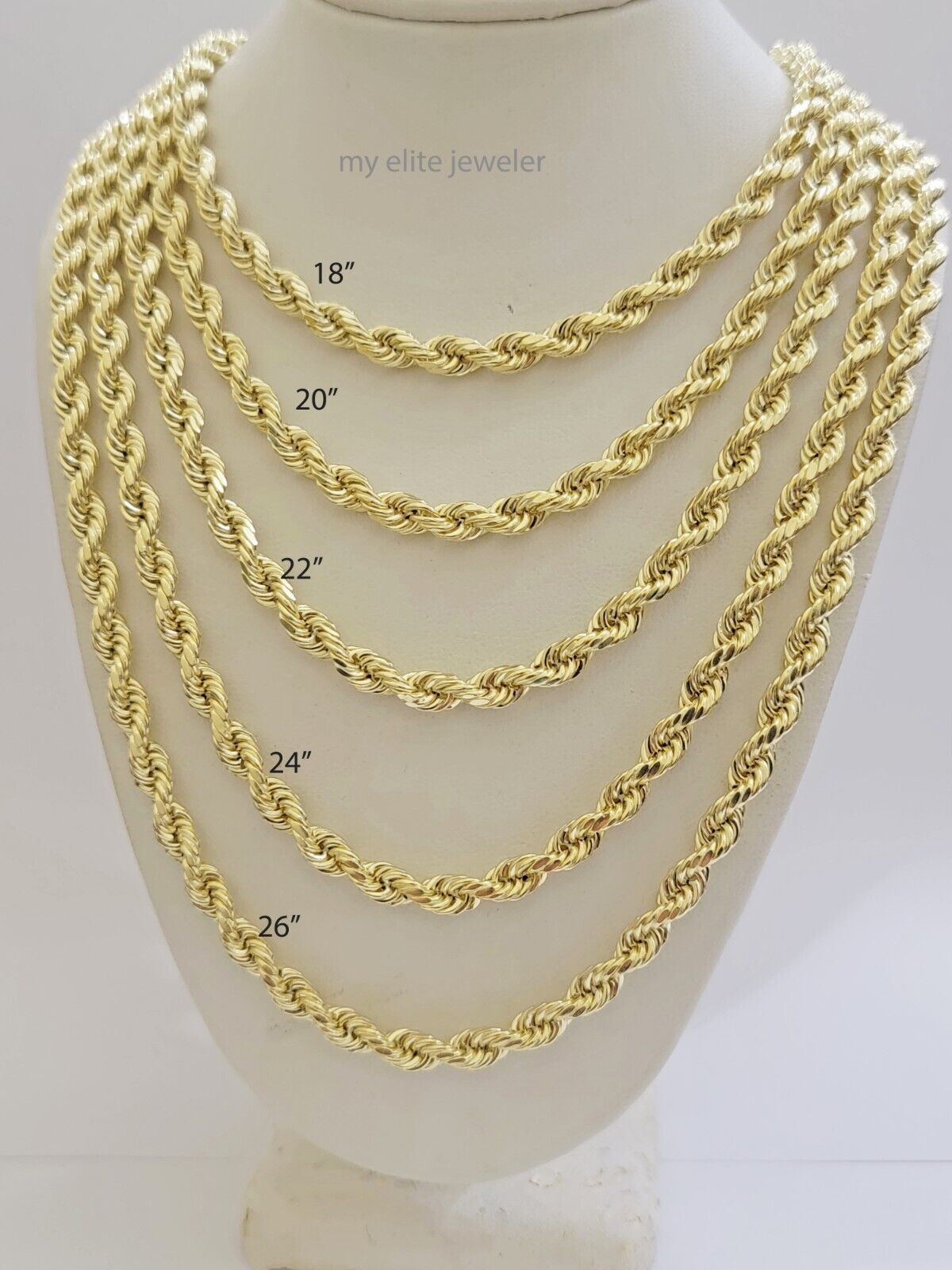 Real 14k Gold Rope chain 20 Inch 5mm Diamond Cuts 14kt Yellow Gold Men Women - GoldenlinQ