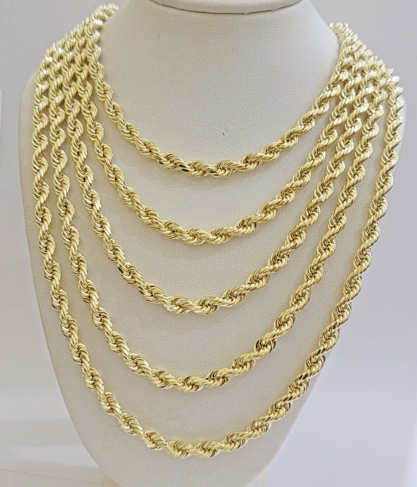Real 14k Gold Rope chain 20 Inch 5mm Diamond Cuts 14kt Yellow Gold Men Women - GoldenlinQ