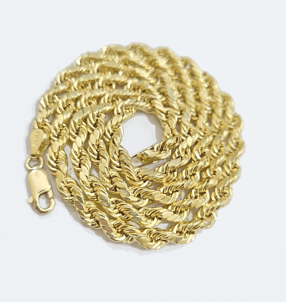 Real 14k Gold Rope chain 24 Inch 4mm Diamond Cuts 14kt Yellow Gold Men Women - GoldenlinQ
