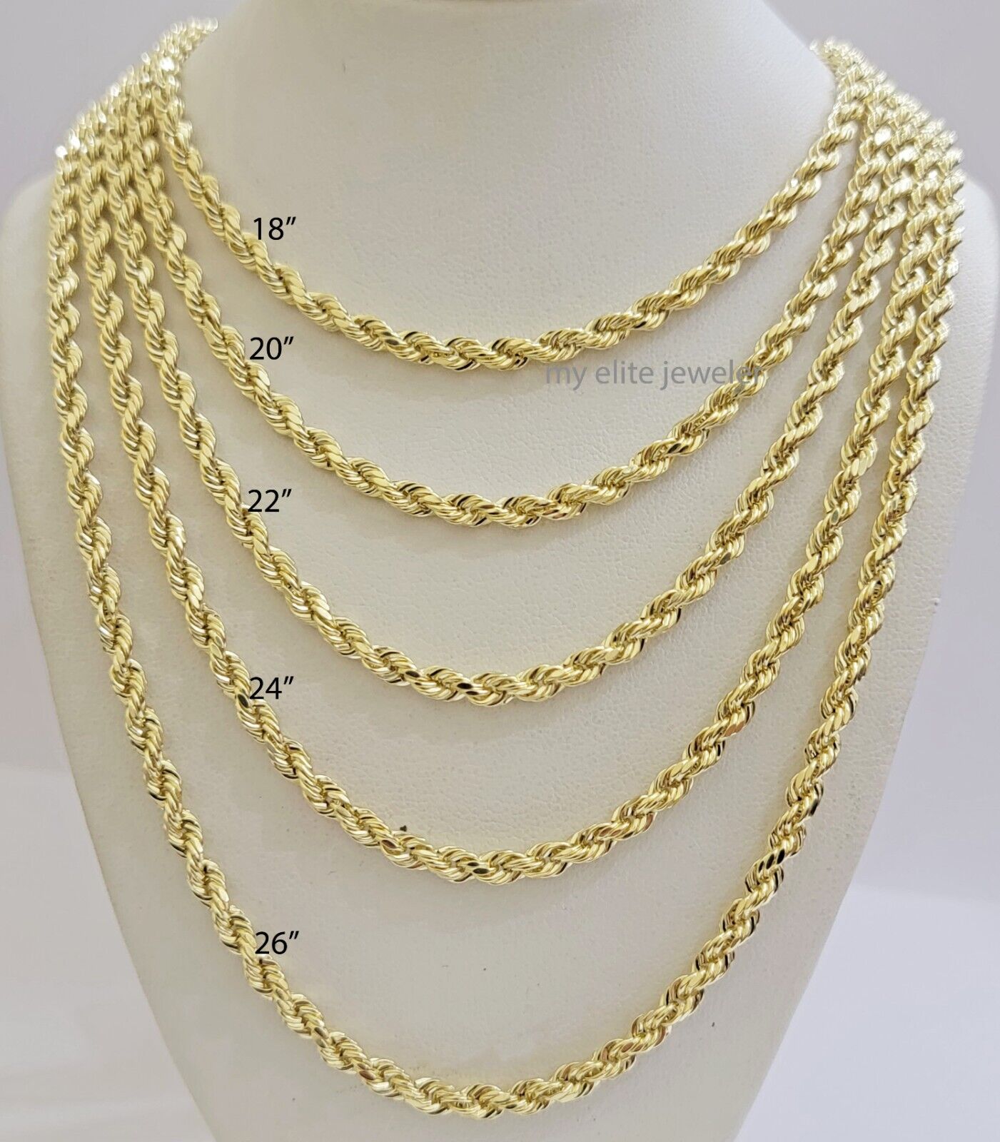 Real 14k Gold Rope chain 24 Inch 4mm Diamond Cuts 14kt Yellow Gold Men Women - GoldenlinQ