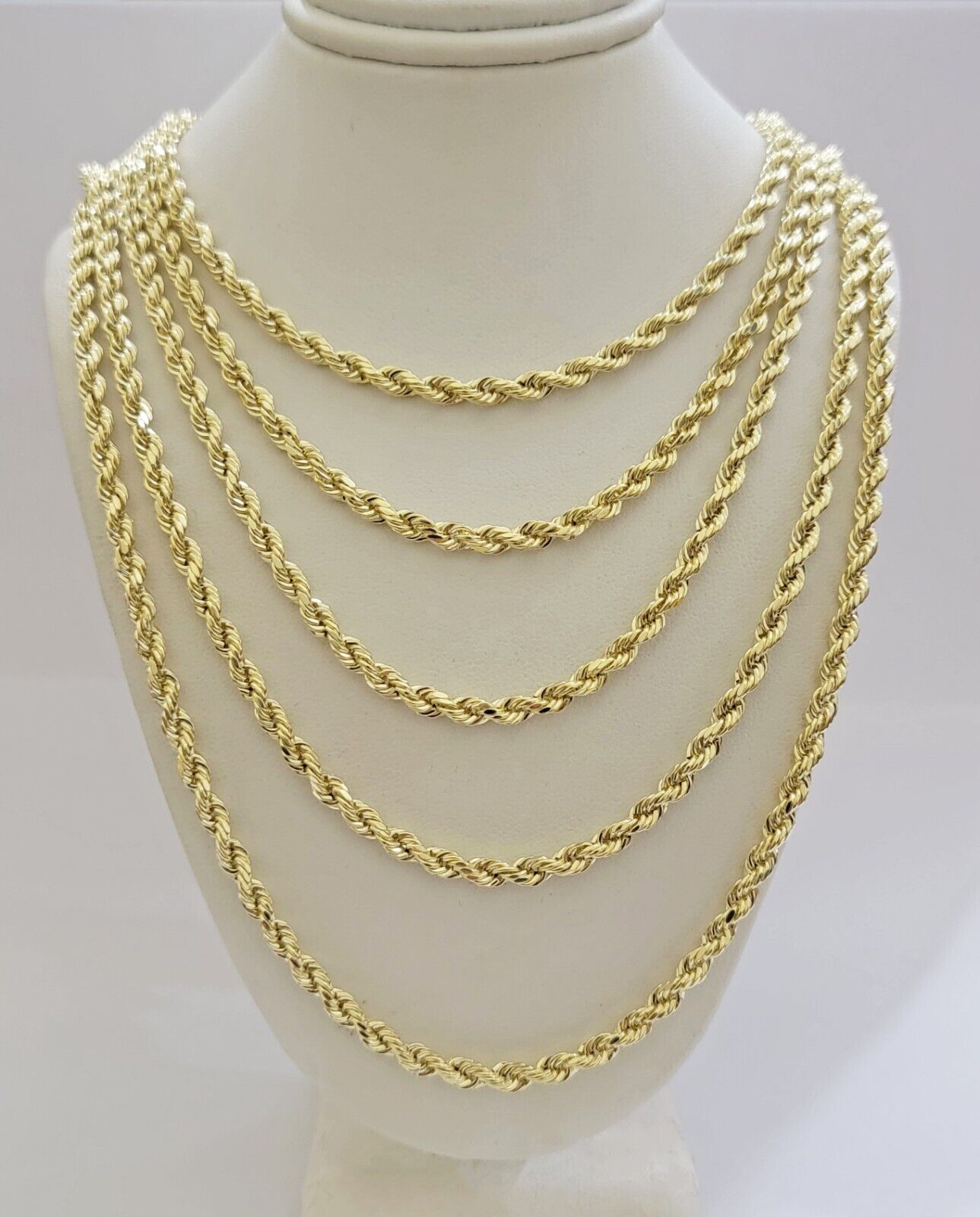 Real 14k Gold Rope Chain Necklace 4mm 18 - 26 Inch Diamond cuts 10kt Men Women - GoldenlinQ