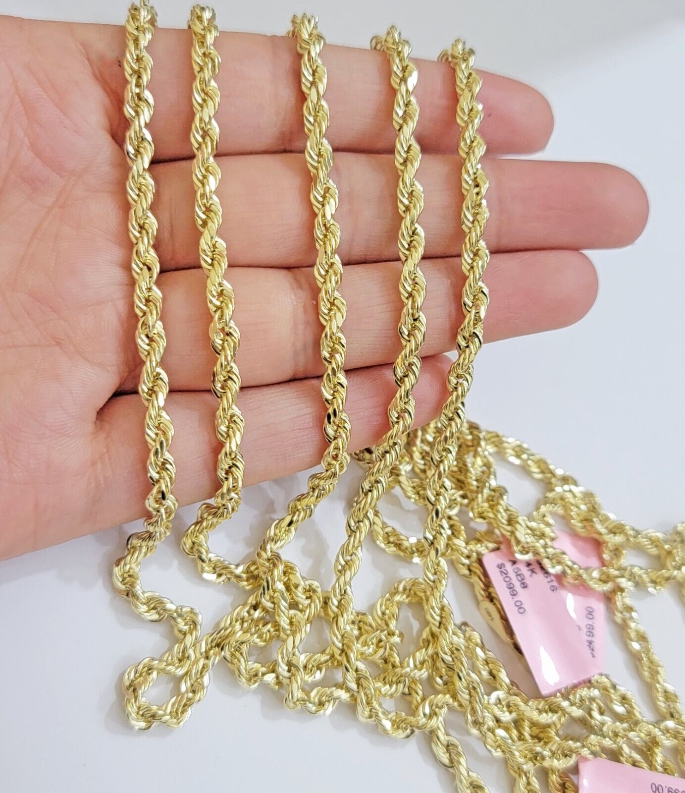 Real 14k Gold Rope Chain Necklace 4mm 18 - 26 Inch Diamond cuts 10kt Men Women - GoldenlinQ