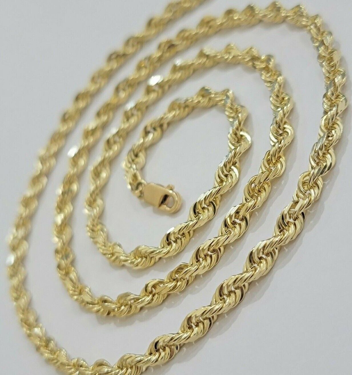 Real 14k Gold Rope Chain Necklace 4mm 18 - 26 Inch Diamond cuts 10kt Men Women - GoldenlinQ