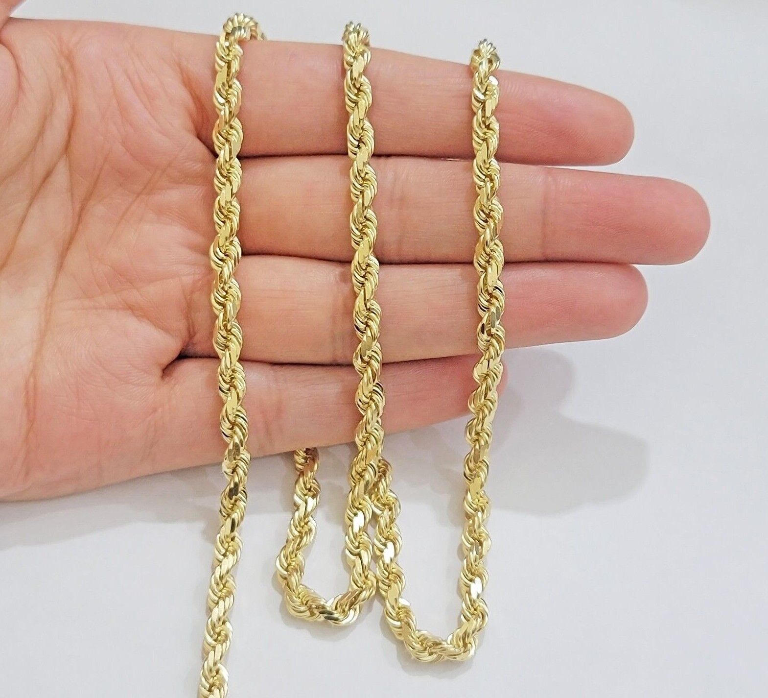 Real 14k Gold Rope Chain Necklace 6mm 18 - 28 Inch 14kt Yellow Gold Diamond Cut - GoldenlinQ