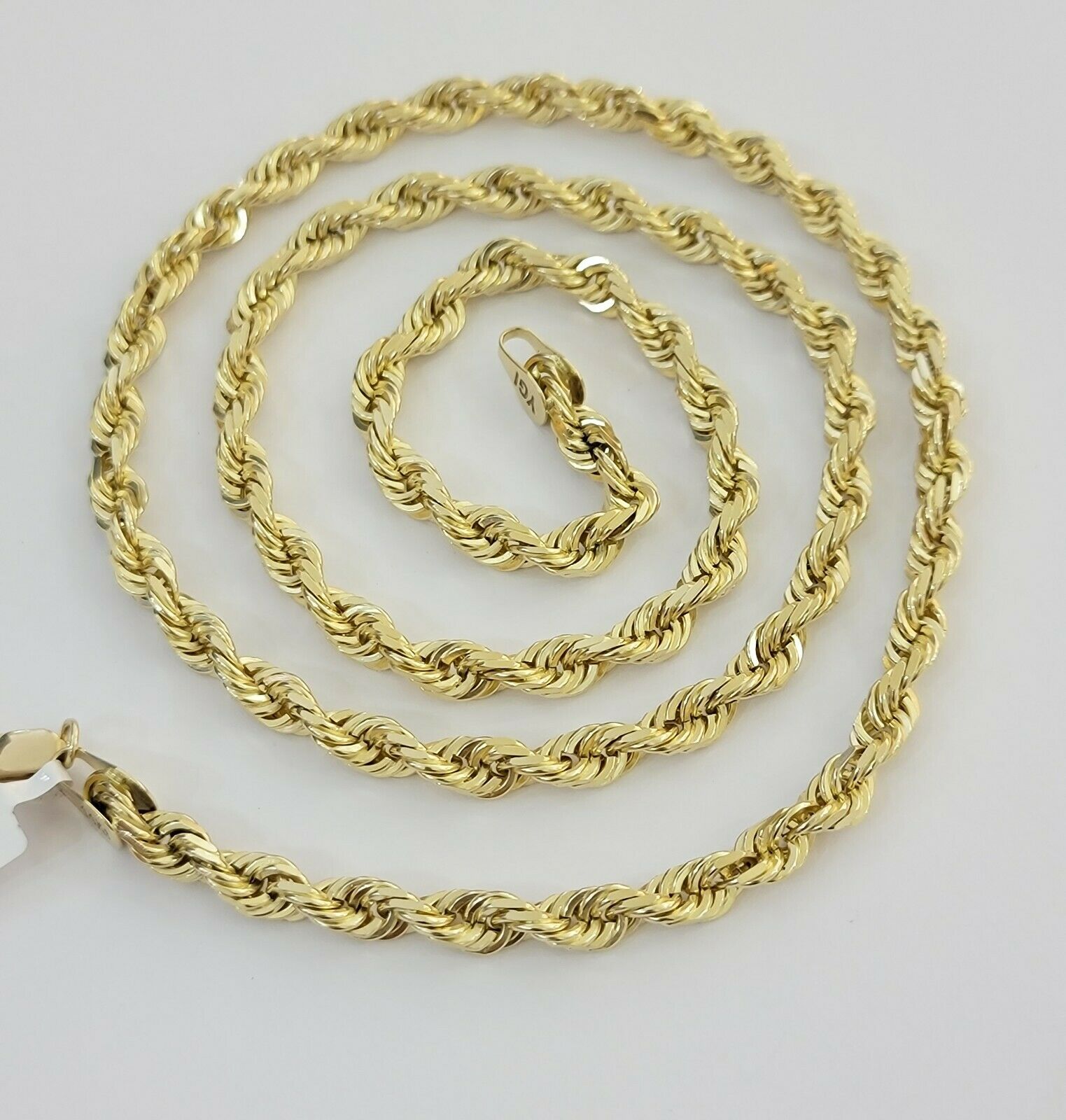 REAL 14k gold Rope Necklace 6mm chain, 14 kt Yellow Gold 22" Diamond Cut, SOLID - GoldenlinQ