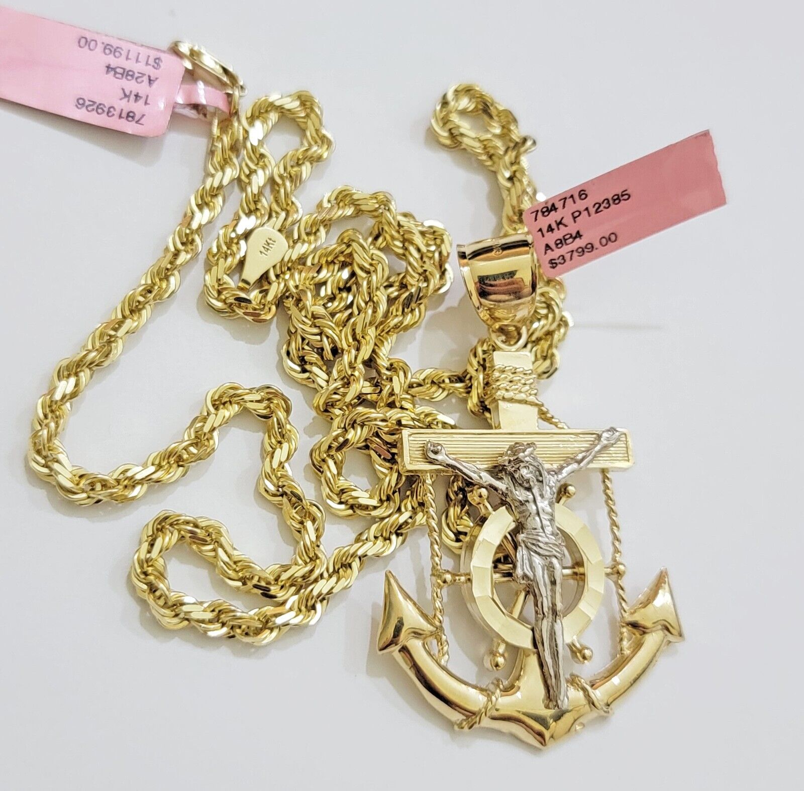 REAL 14k Gold Rope Necklace Anchor Charm Pendant SET SOLID 4mm 20 - 30" Necklace - GoldenlinQ